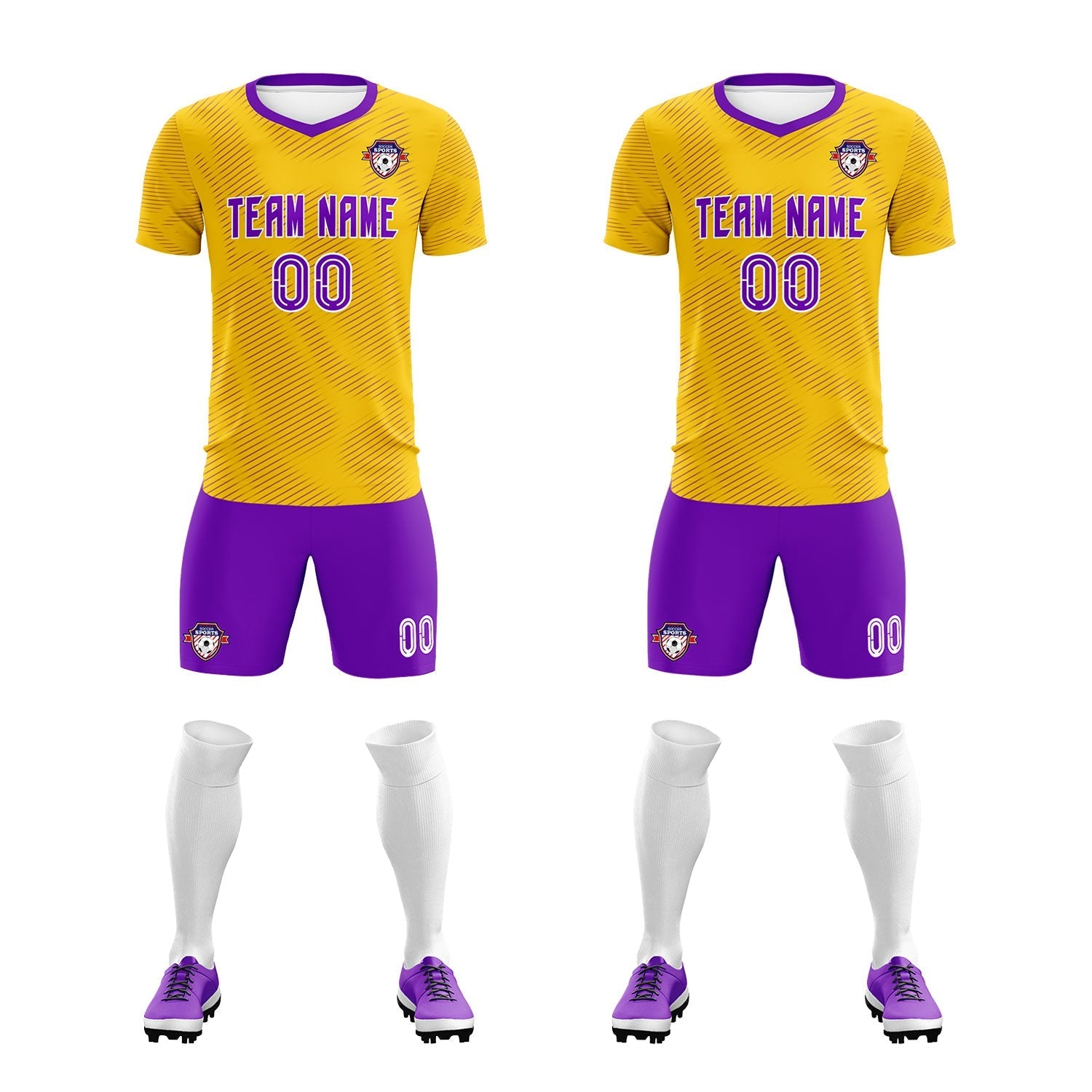 Custom Gold Purple Training Uniform For Men Soccer Sets Jersey