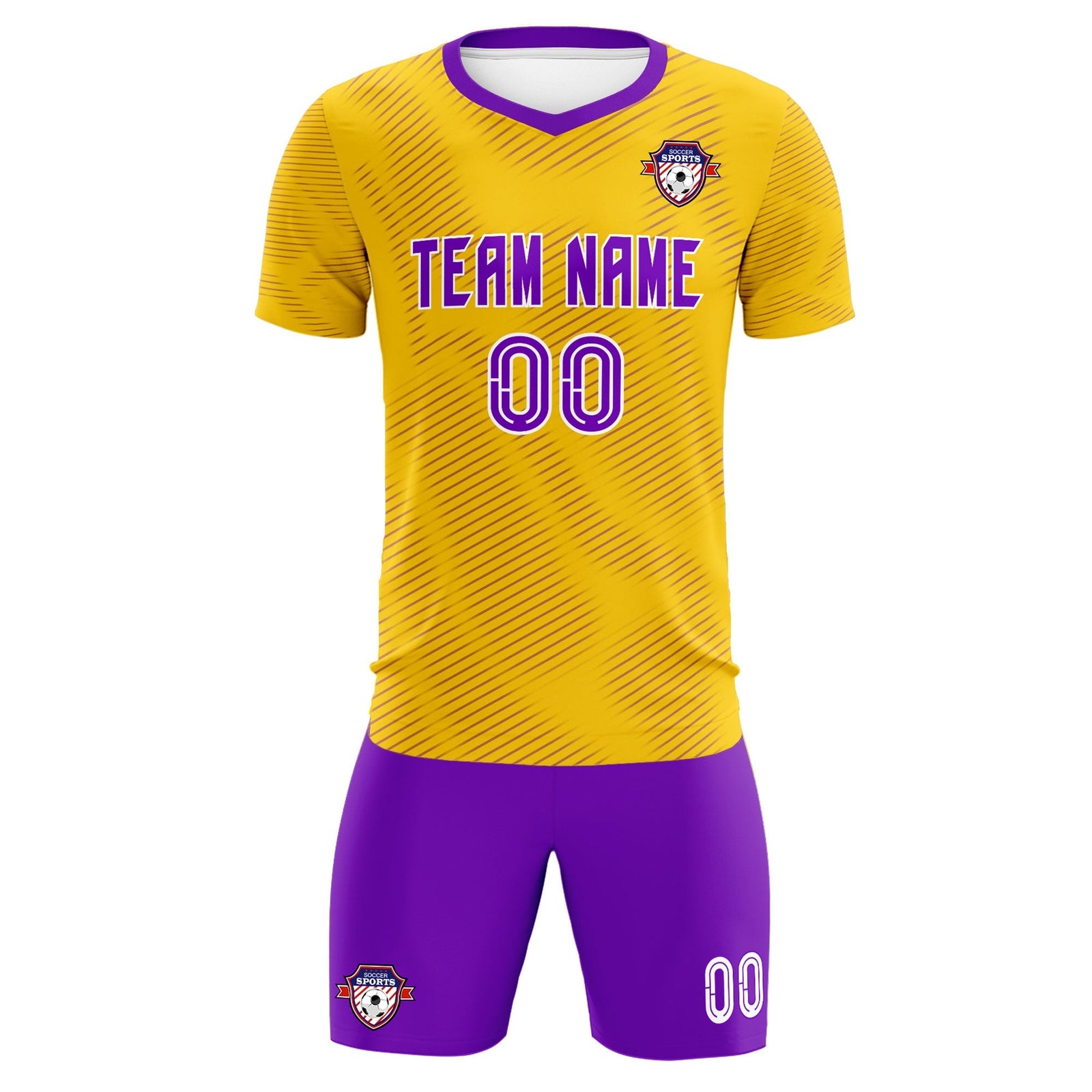 Custom Gold Purple Training Uniform For Men Soccer Sets Jersey