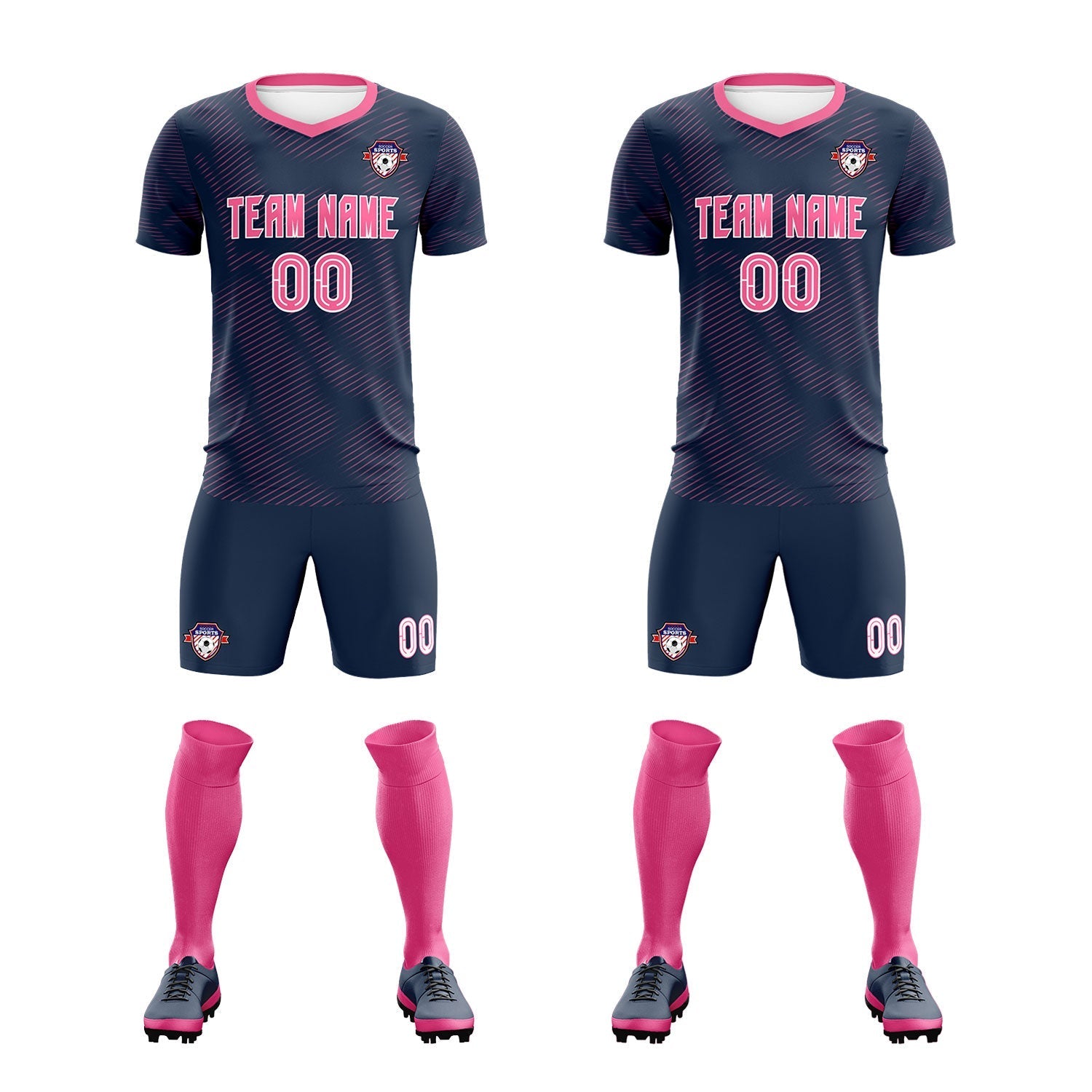 Custom Navy Pink Training Uniform For Men Soccer Sets Jersey