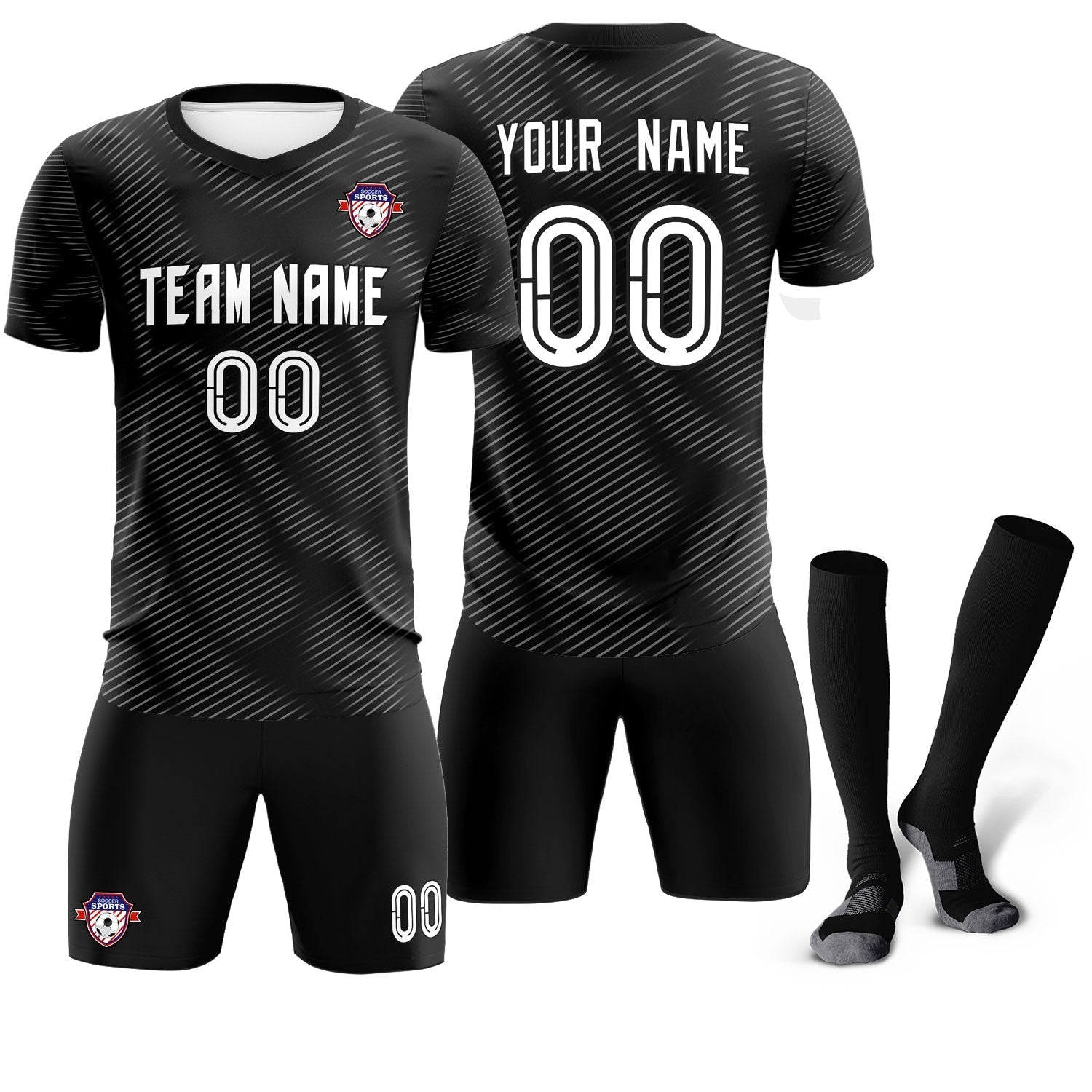Custom Black White Training Uniform For Men Soccer Sets Jersey