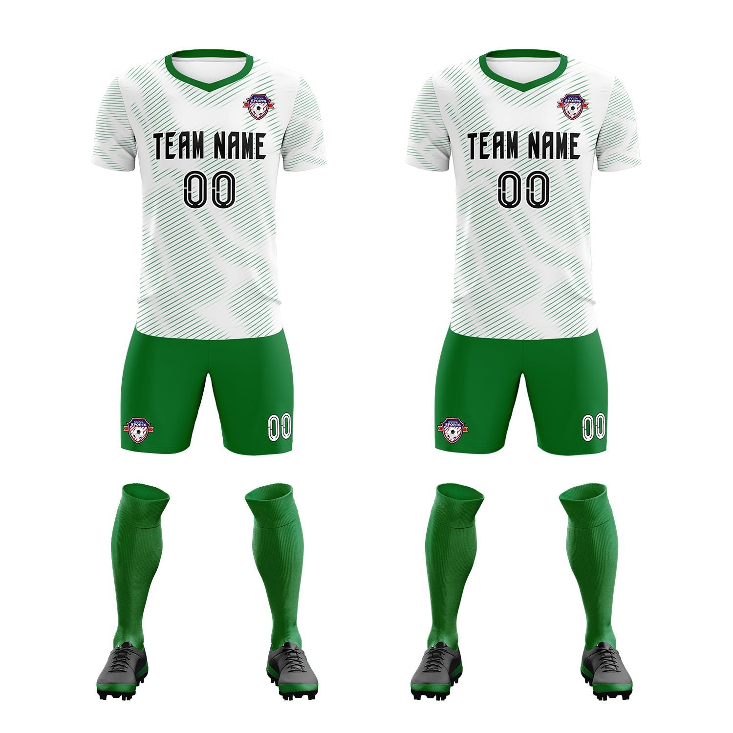 Custom White Kelly Green Training Uniform For Men Soccer Sets Jersey