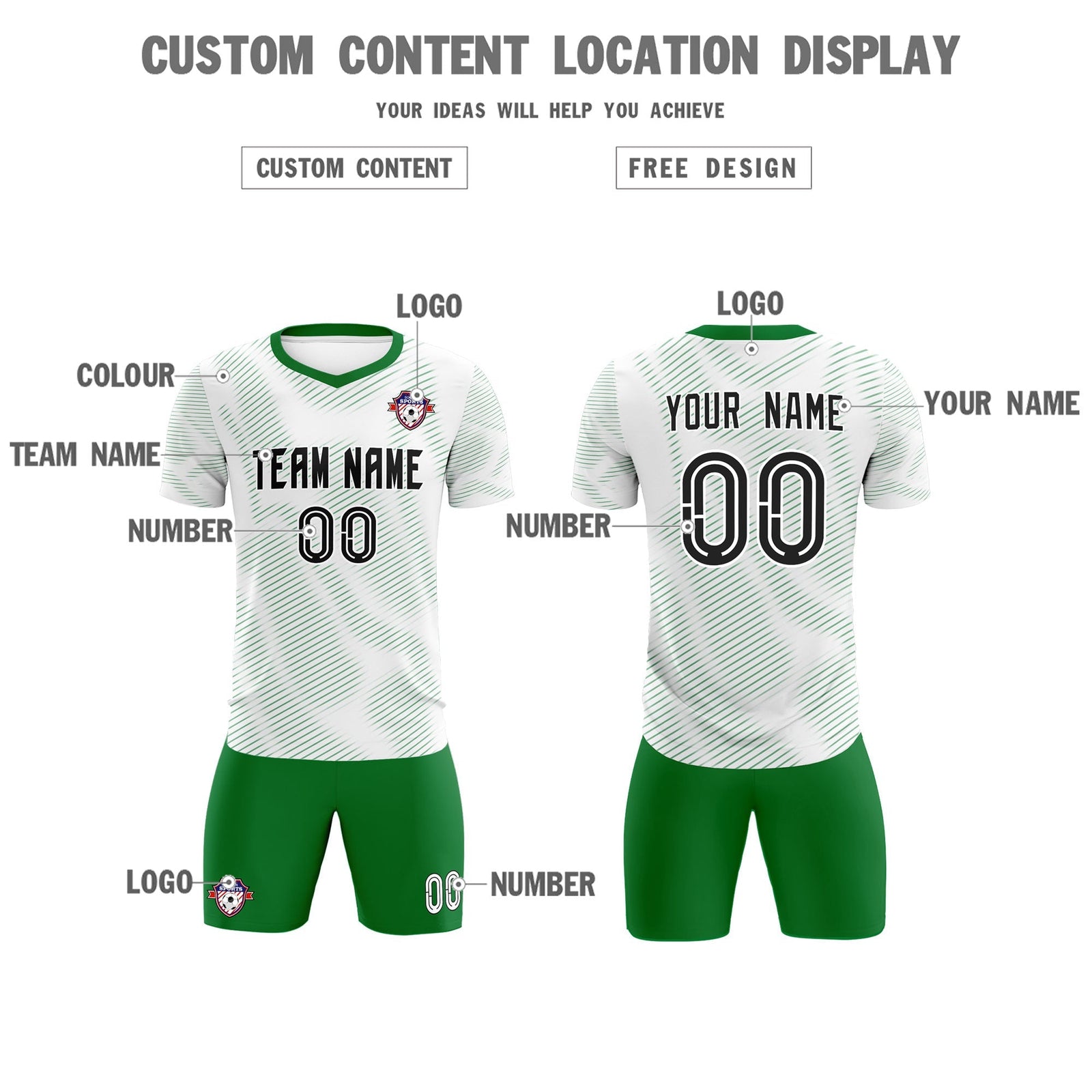 Custom White Kelly Green Training Uniform For Men Soccer Sets Jersey