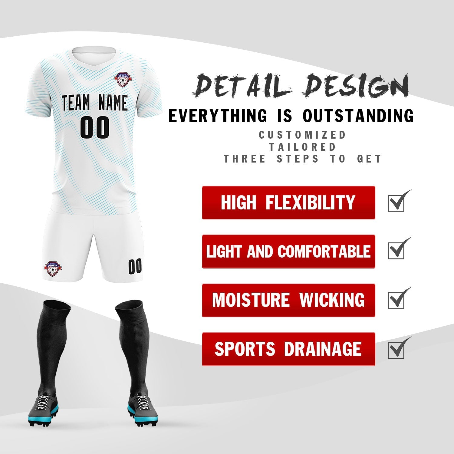 Custom White Sky Blue Training Uniform For Men Soccer Sets Jersey