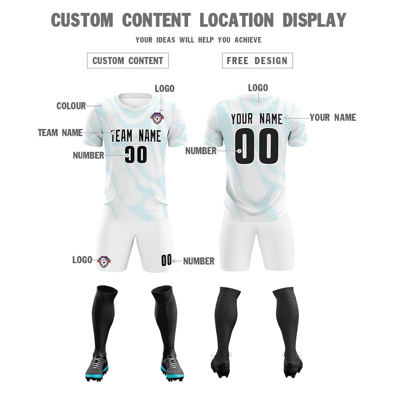 Custom White Sky Blue Training Uniform For Men Soccer Sets Jersey