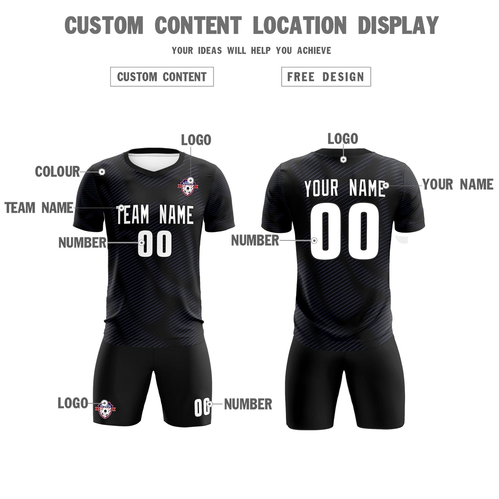 Custom Black Purple Training Uniform For Men Soccer Sets Jersey
