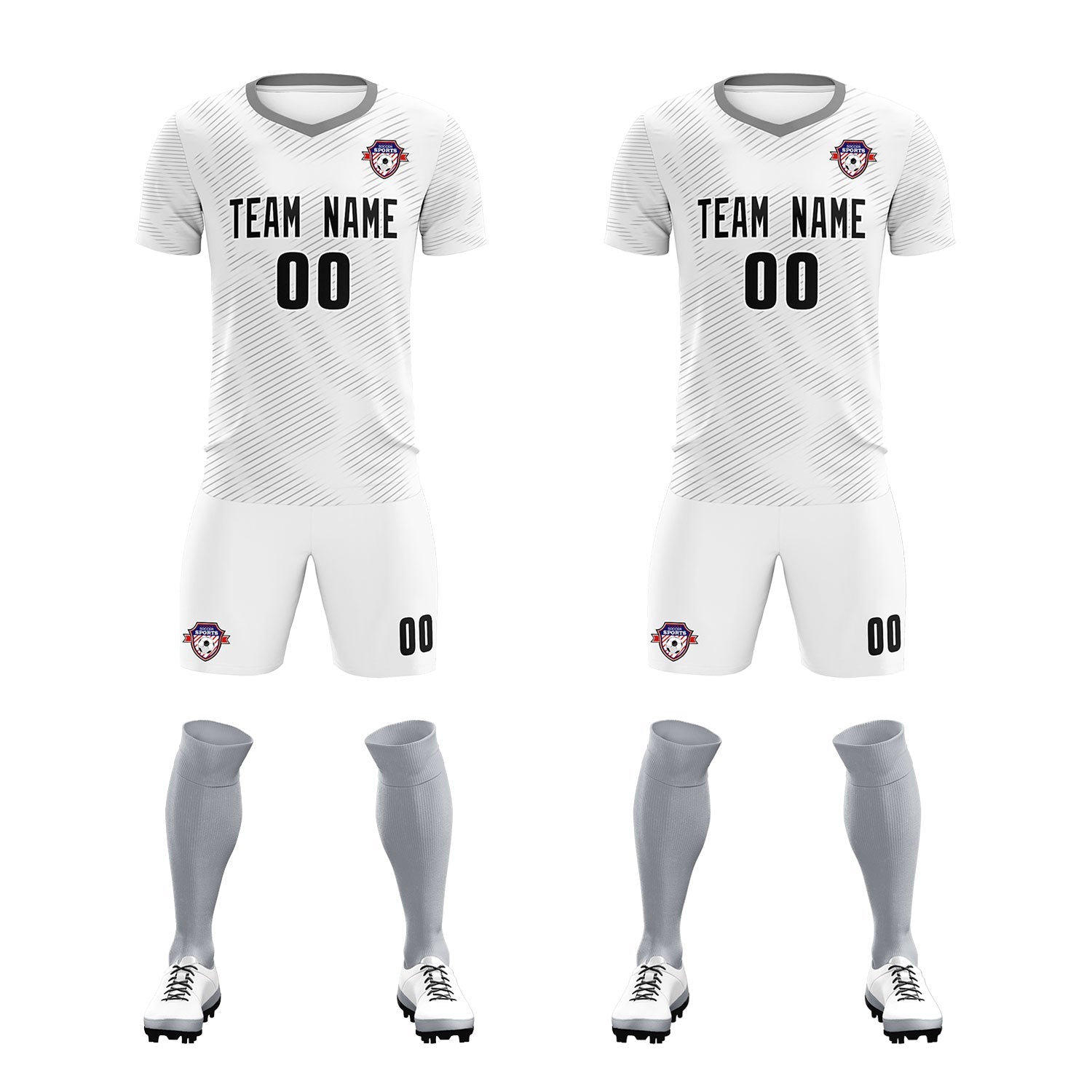 Custom White Gray Training Uniform For Men Soccer Sets Jersey