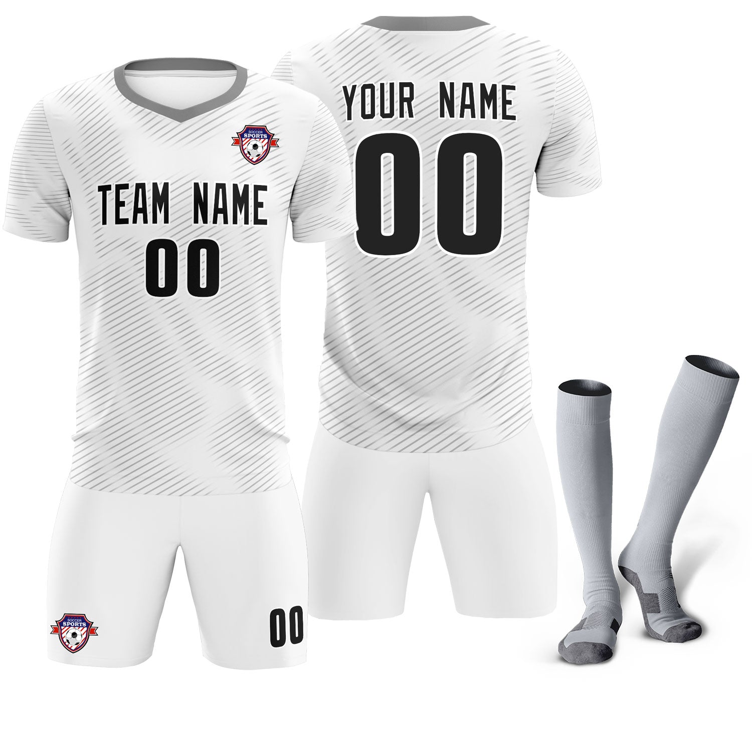 Custom White Gray Training Uniform For Men Soccer Sets Jersey
