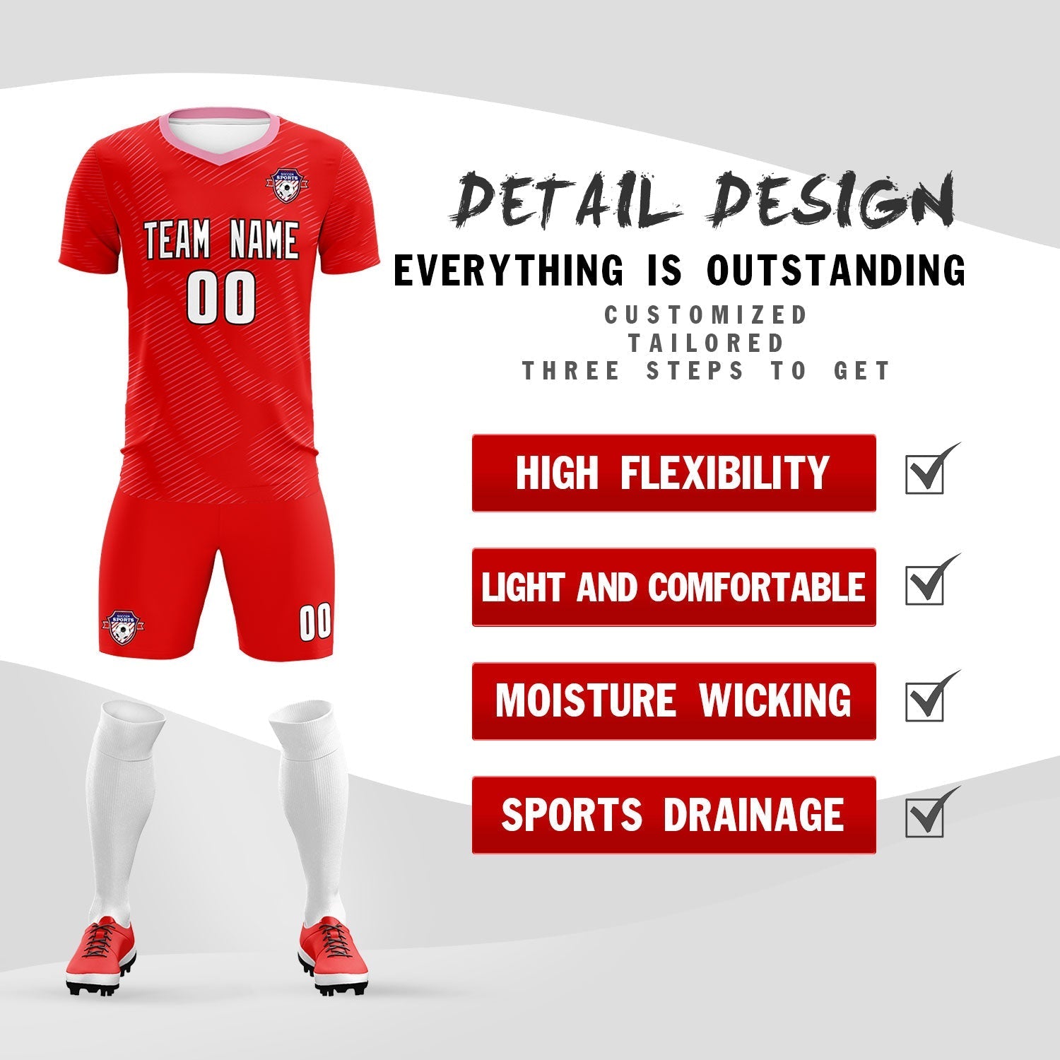 Custom Red Light Pink Training Uniform For Men Soccer Sets Jersey