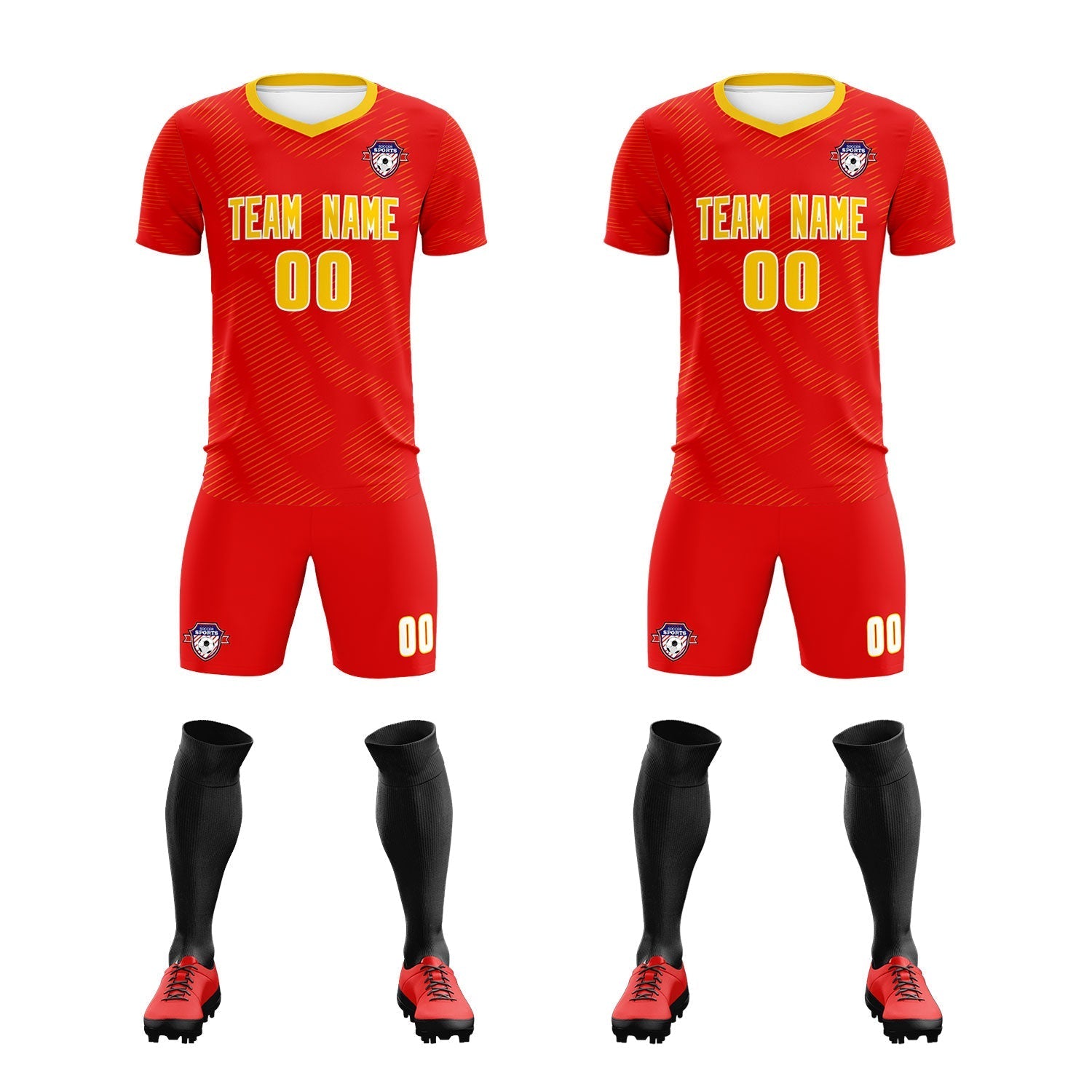 Custom Red Gold Training Uniform For Men Soccer Sets Jersey