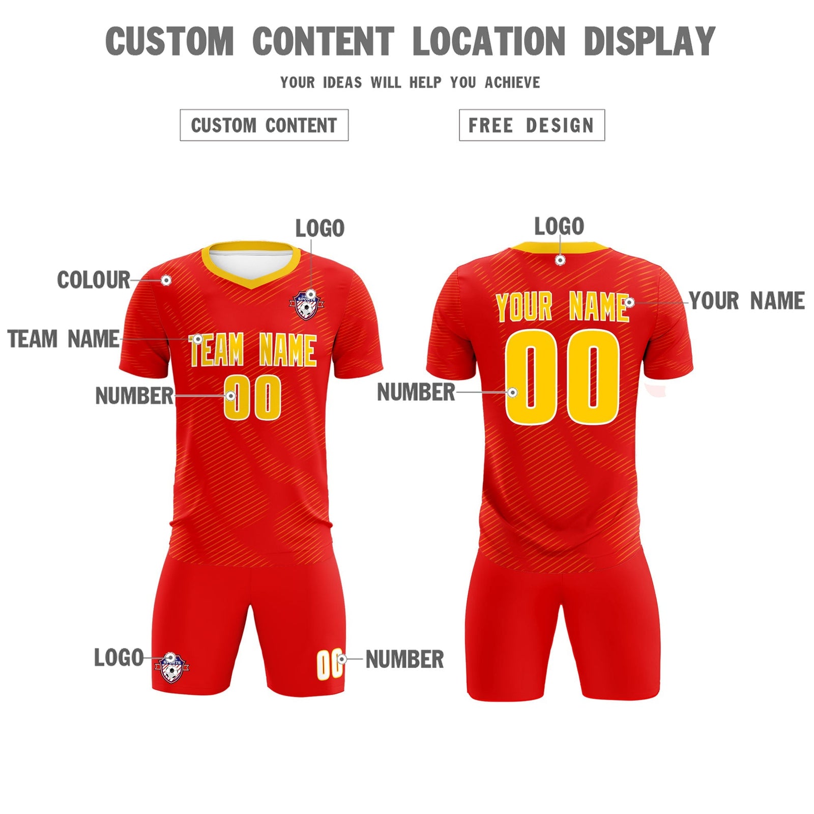 Custom Red Gold Training Uniform For Men Soccer Sets Jersey