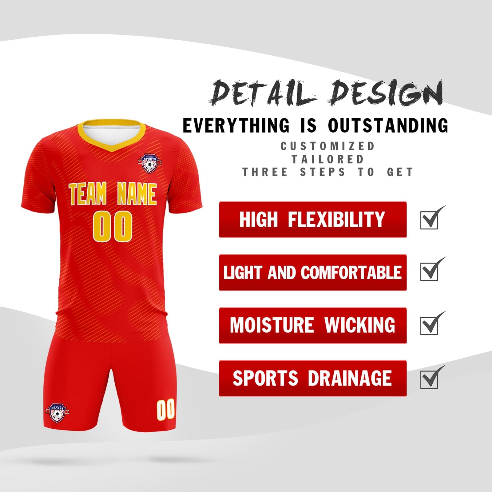 Custom Red Gold Training Uniform For Men Soccer Sets Jersey