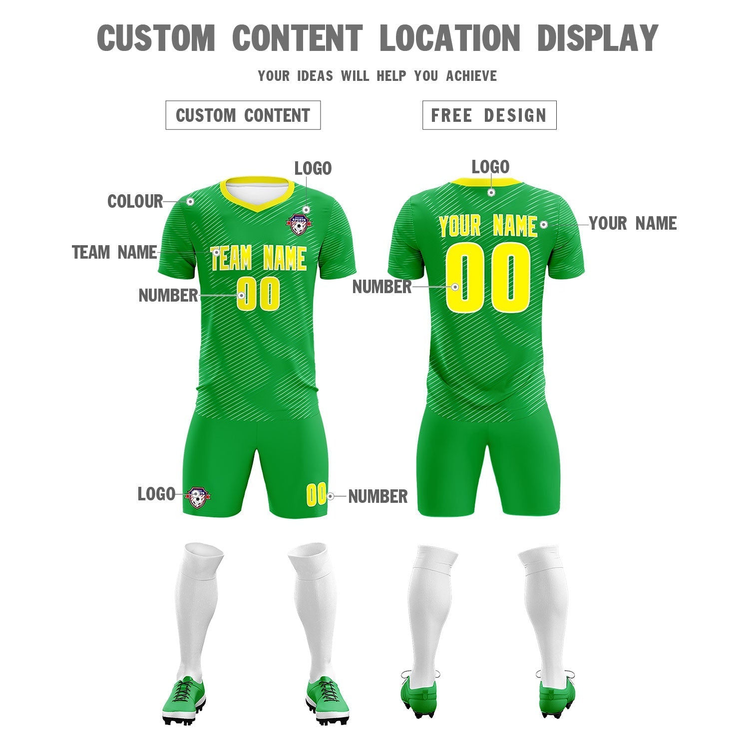 Custom Kelly Green Gold Training Uniform For Men Soccer Sets Jersey