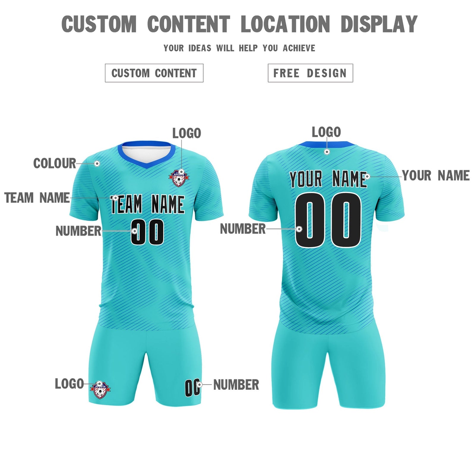 Custom Sky Blue Powder Blue Training Uniform For Men Soccer Sets Jersey