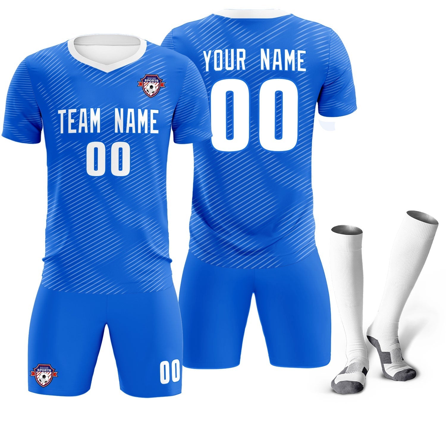 Custom Royal White Training Uniform For Men Soccer Sets Jersey