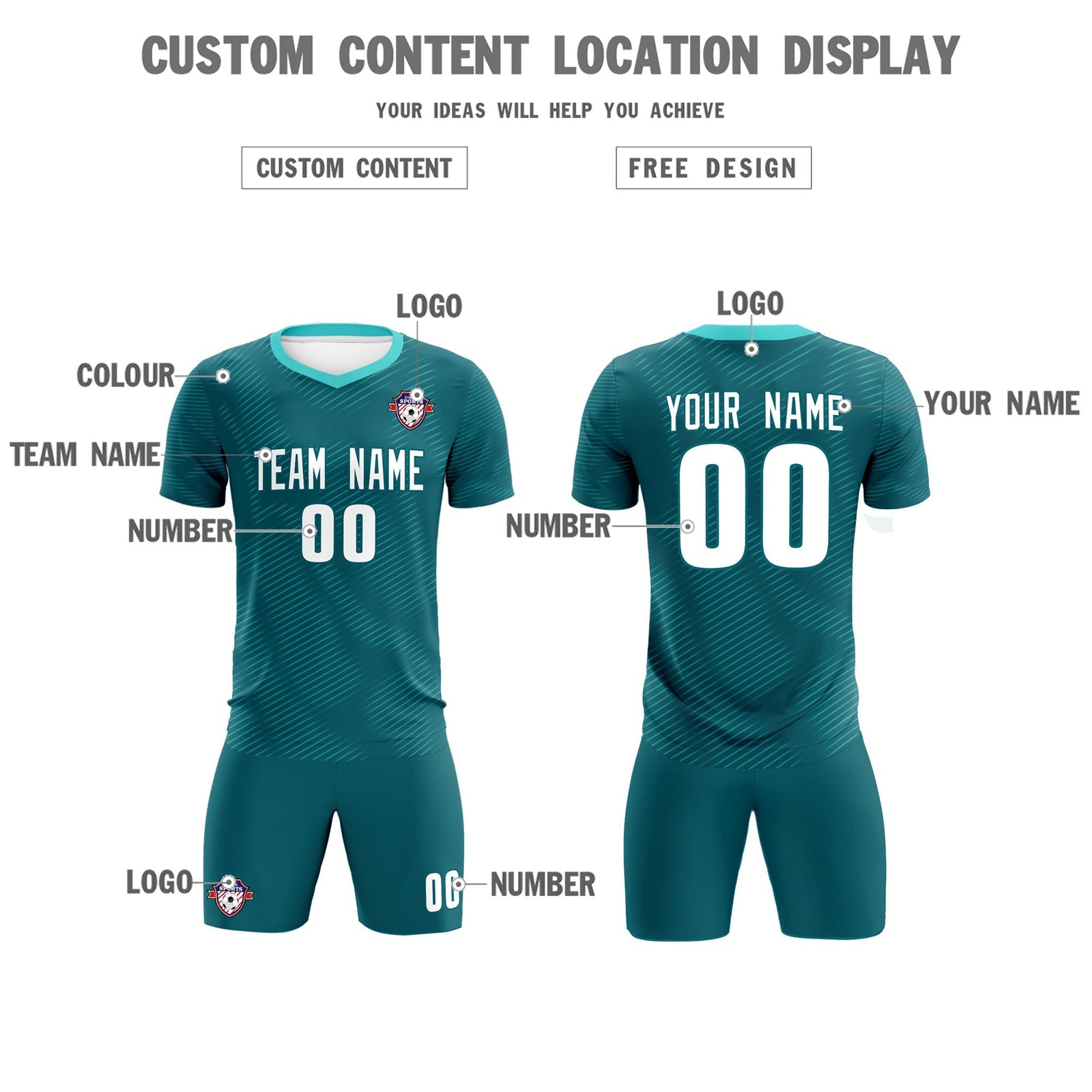 Custom Aqua Aqua Training Uniform For Men Soccer Sets Jersey