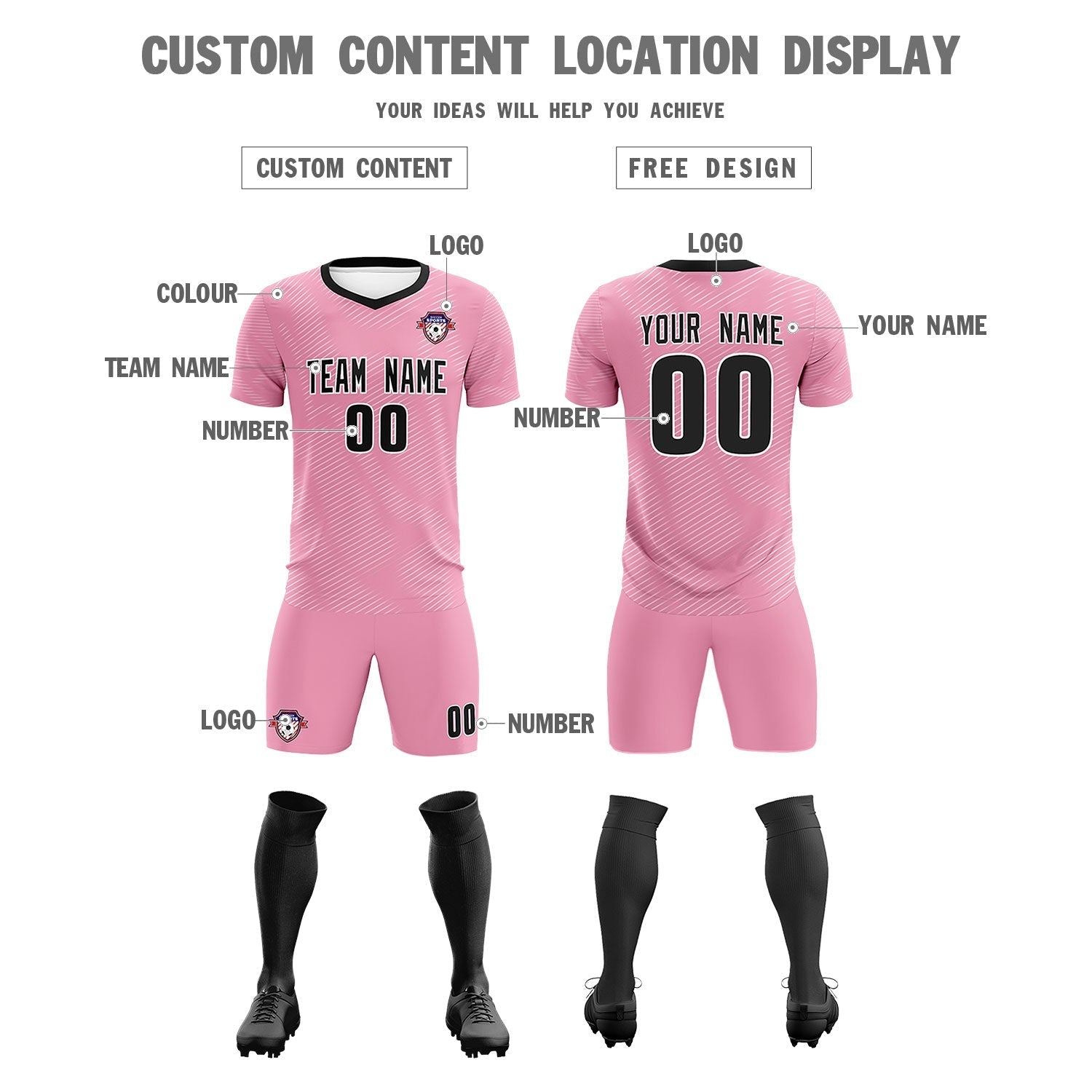 Custom Light Pink White Training Uniform For Men Soccer Sets Jersey