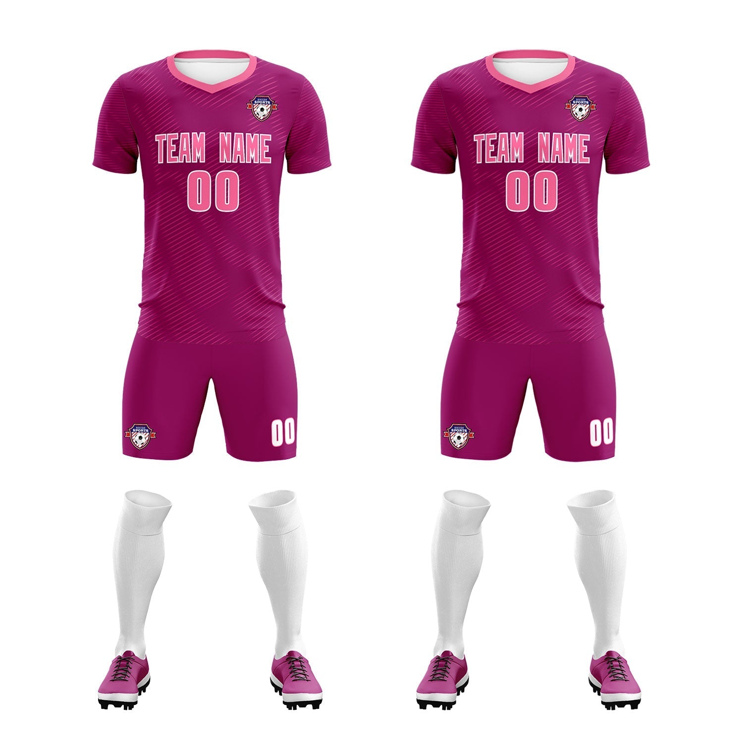 Custom Rose Red Pink Training Uniform For Men Soccer Sets Jersey