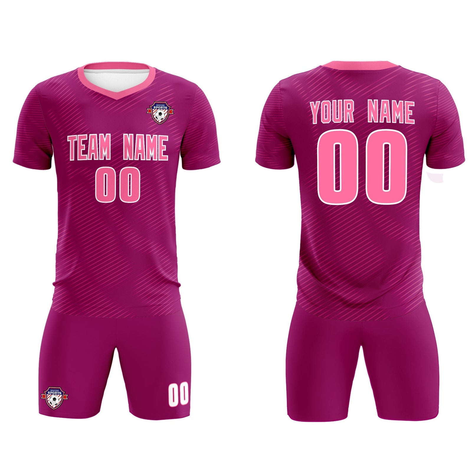 Custom Rose Red Pink Training Uniform For Men Soccer Sets Jersey