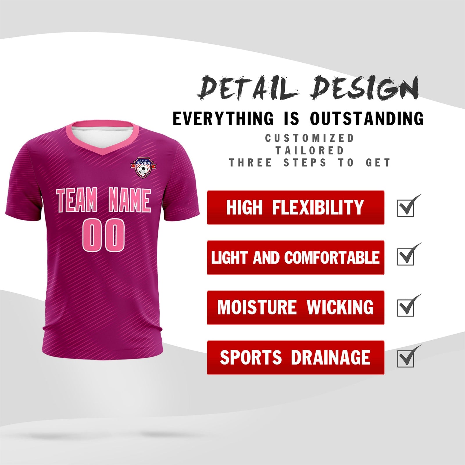 Custom Rose Red Pink Training Uniform For Men Soccer Sets Jersey