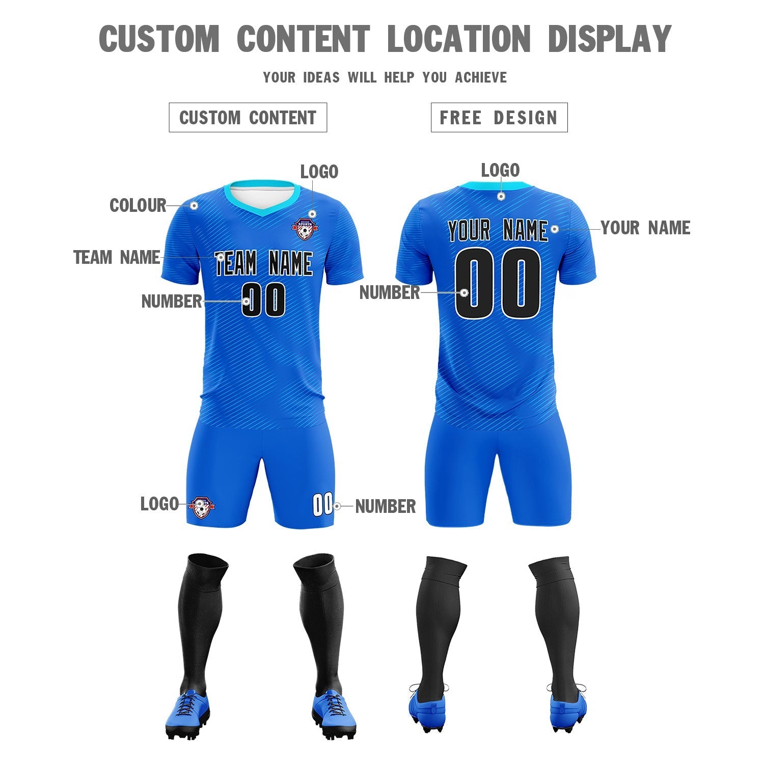 Custom Royal Powder Blue Training Uniform For Men Soccer Sets Jersey