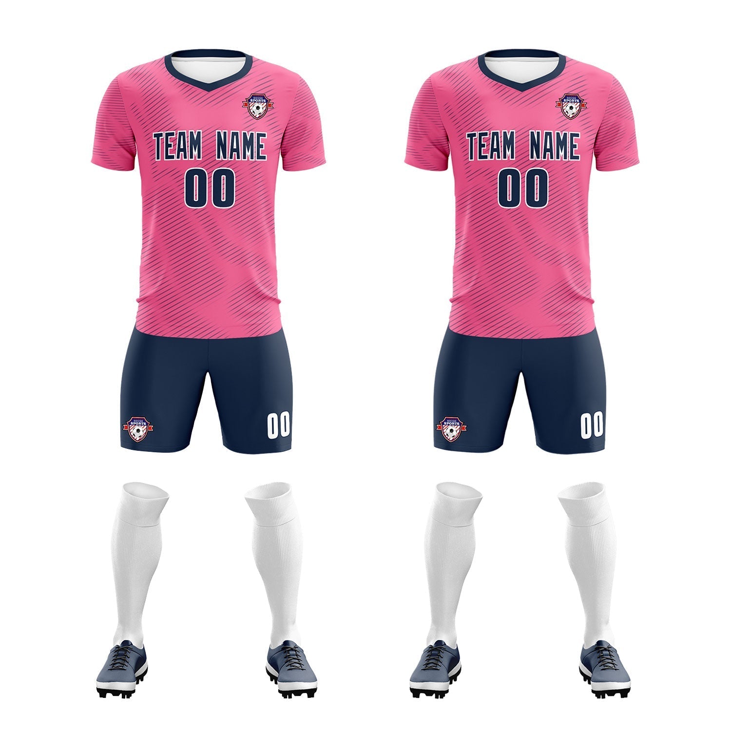 Custom Pink Navy Training Uniform For Men Soccer Sets Jersey