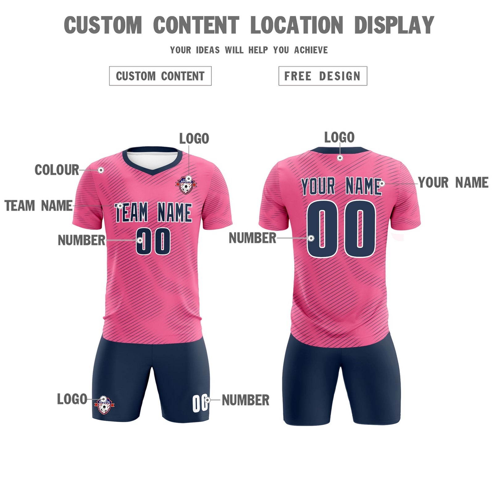 Custom Pink Navy Training Uniform For Men Soccer Sets Jersey