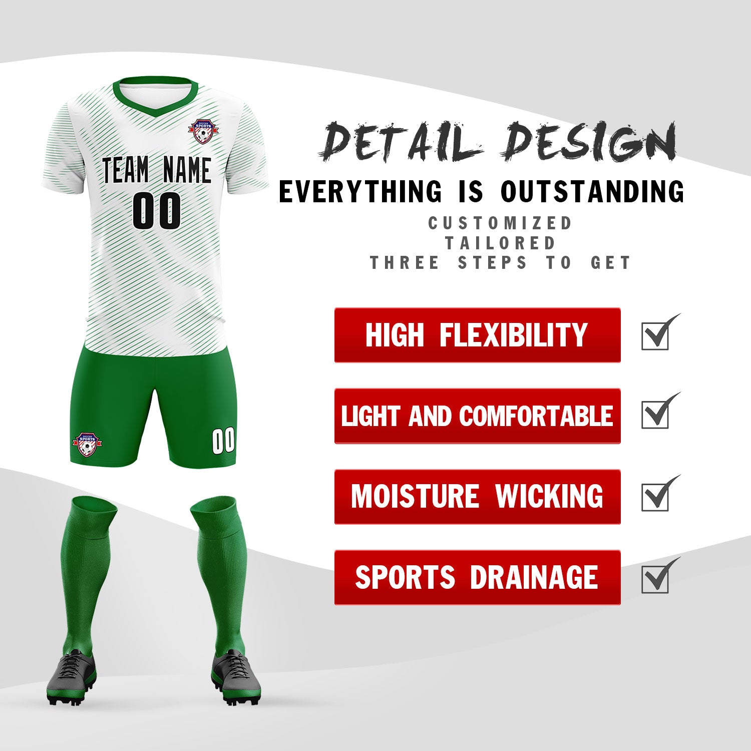 Custom White Kelly Green Training Uniform For Men Soccer Sets Jersey