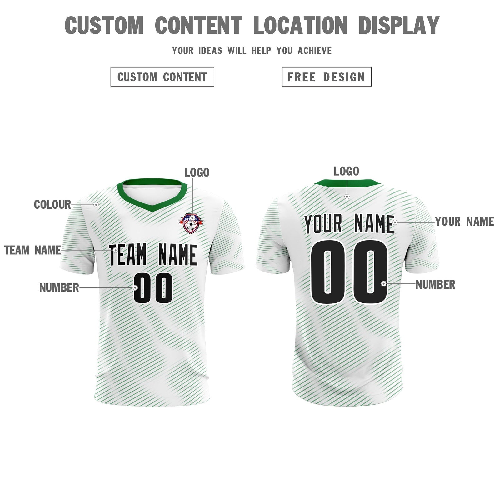 Custom White Kelly Green Training Uniform For Men Soccer Sets Jersey