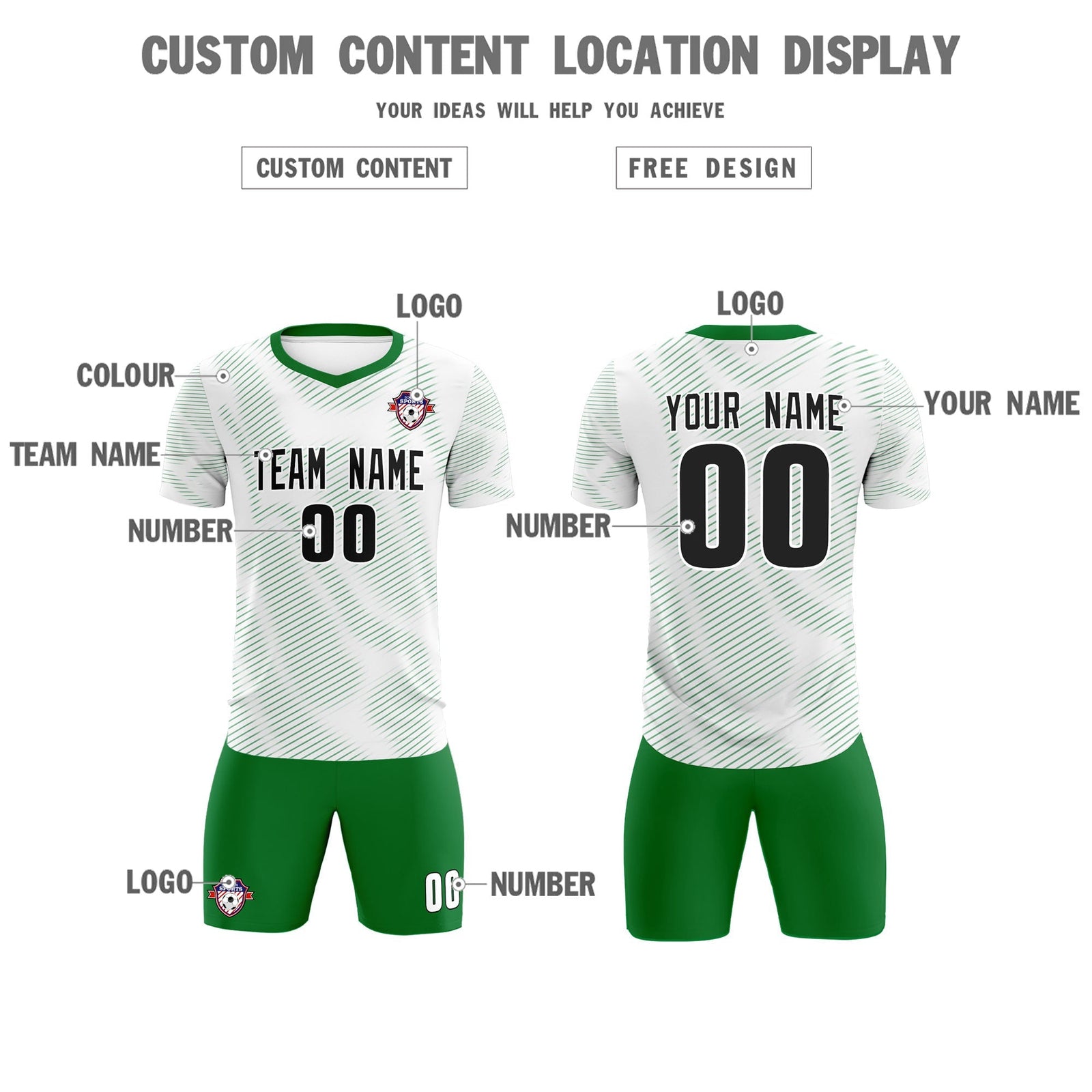 Custom White Kelly Green Training Uniform For Men Soccer Sets Jersey