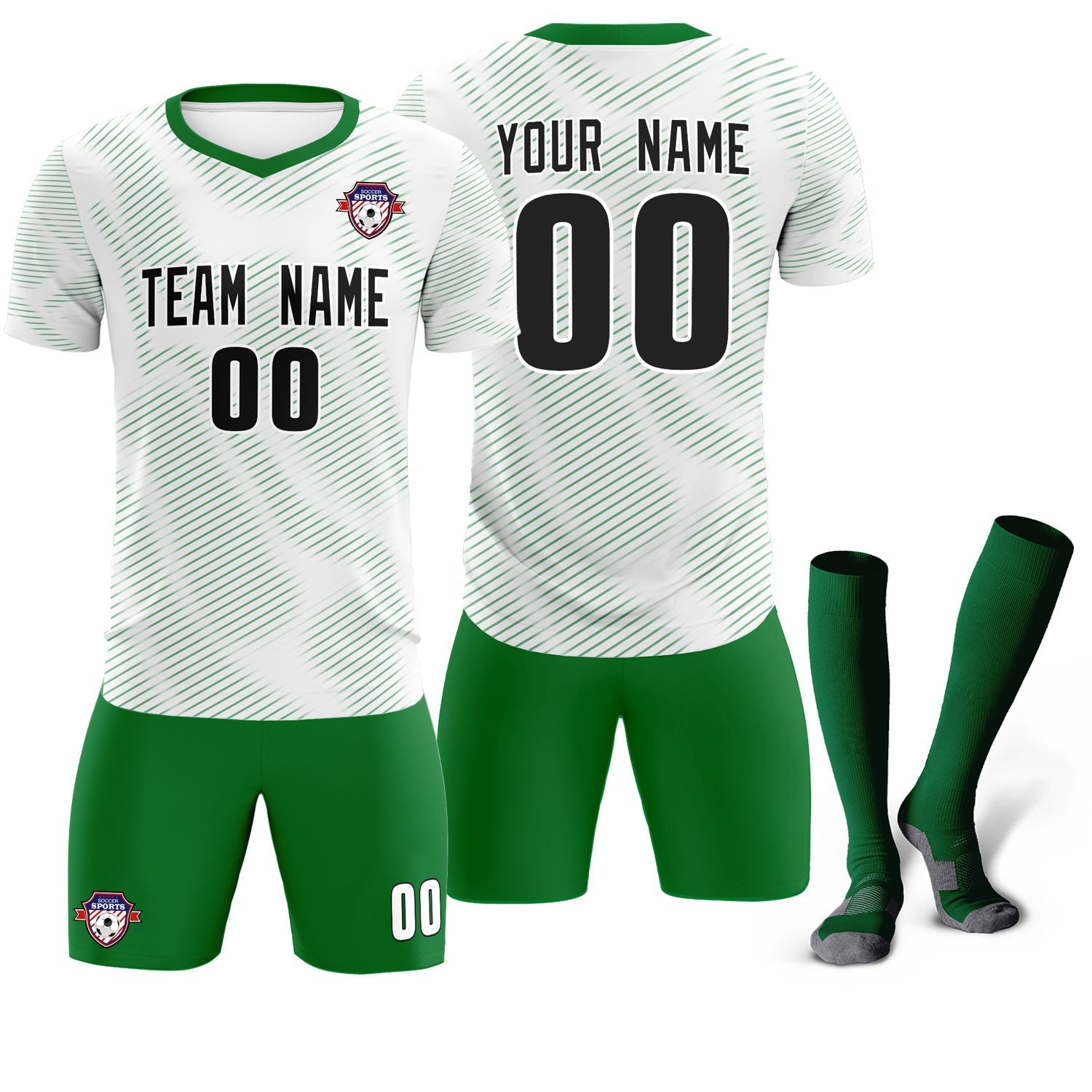 Custom White Kelly Green Training Uniform For Men Soccer Sets Jersey