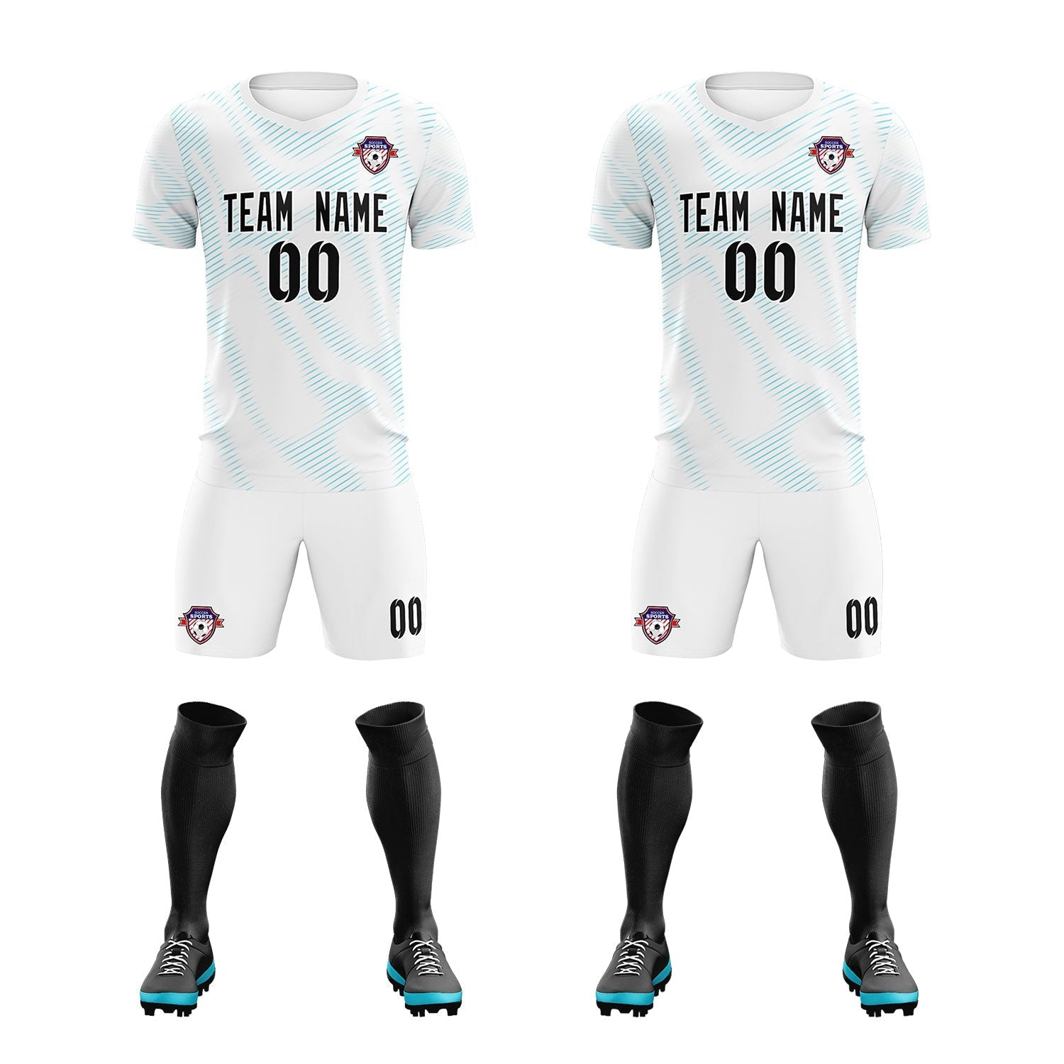 Custom White Sky Blue Training Uniform For Men Soccer Sets Jersey