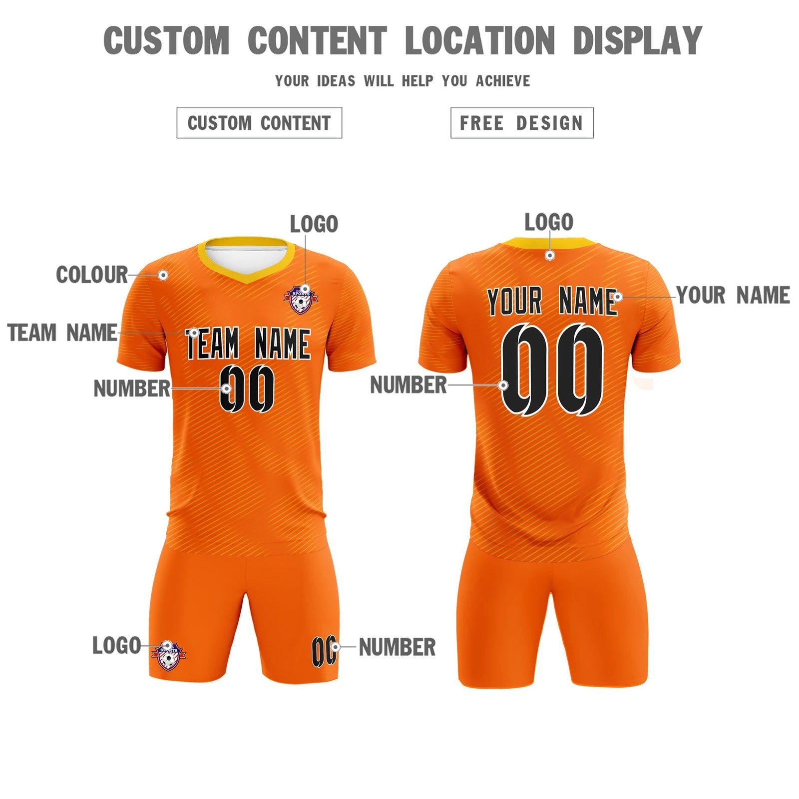 Custom Orange Gold Training Uniform For Men Soccer Sets Jersey
