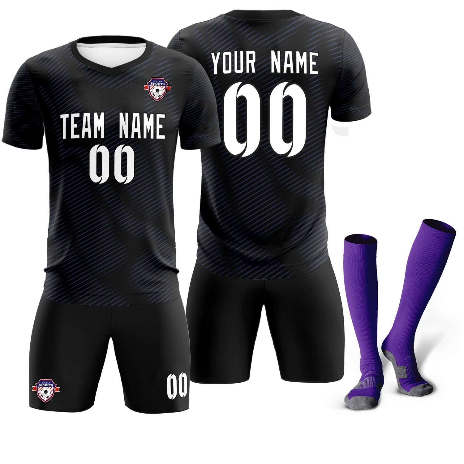 Custom Black Purple Training Uniform For Men Soccer Sets Jersey