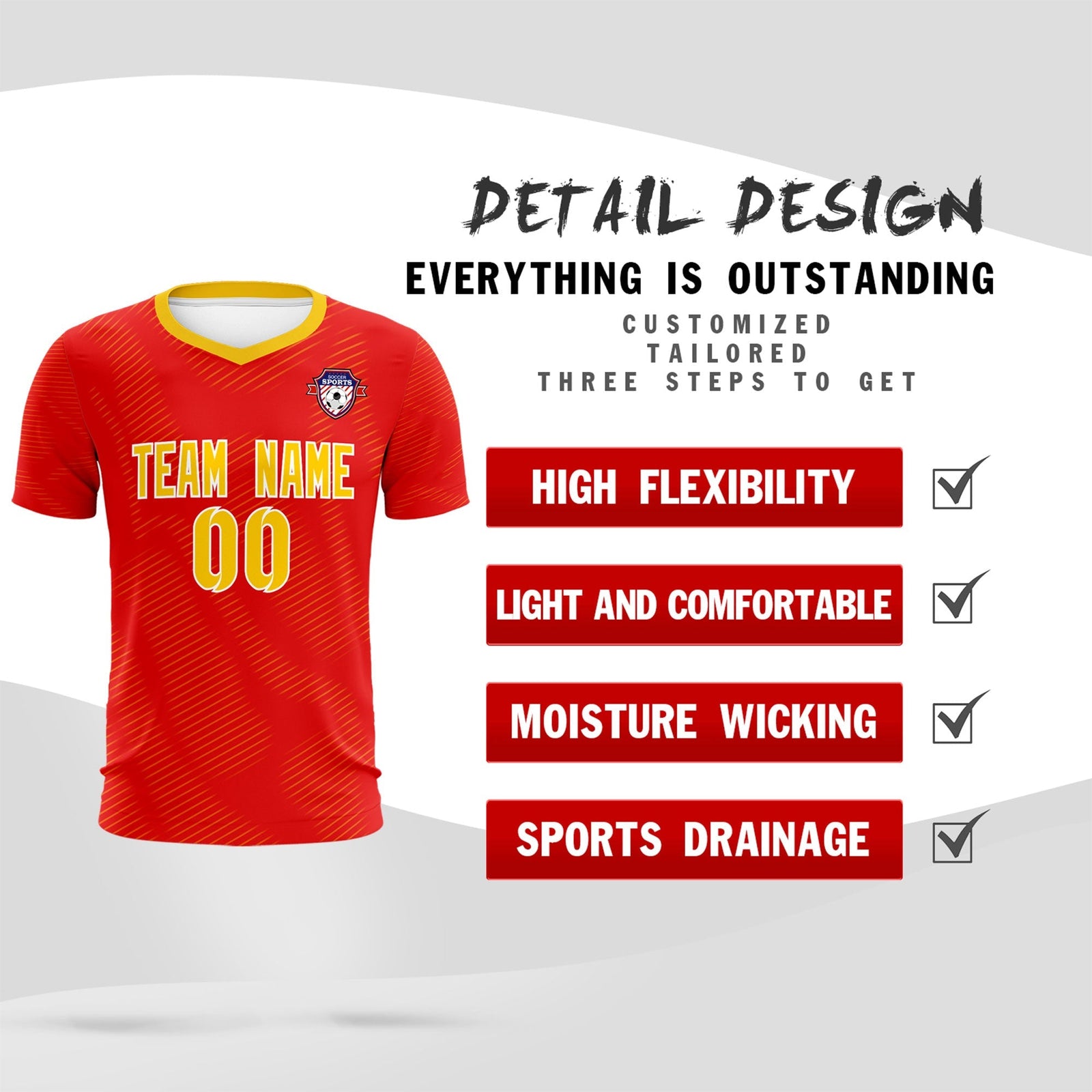 Custom Red Gold Training Uniform For Men Soccer Sets Jersey