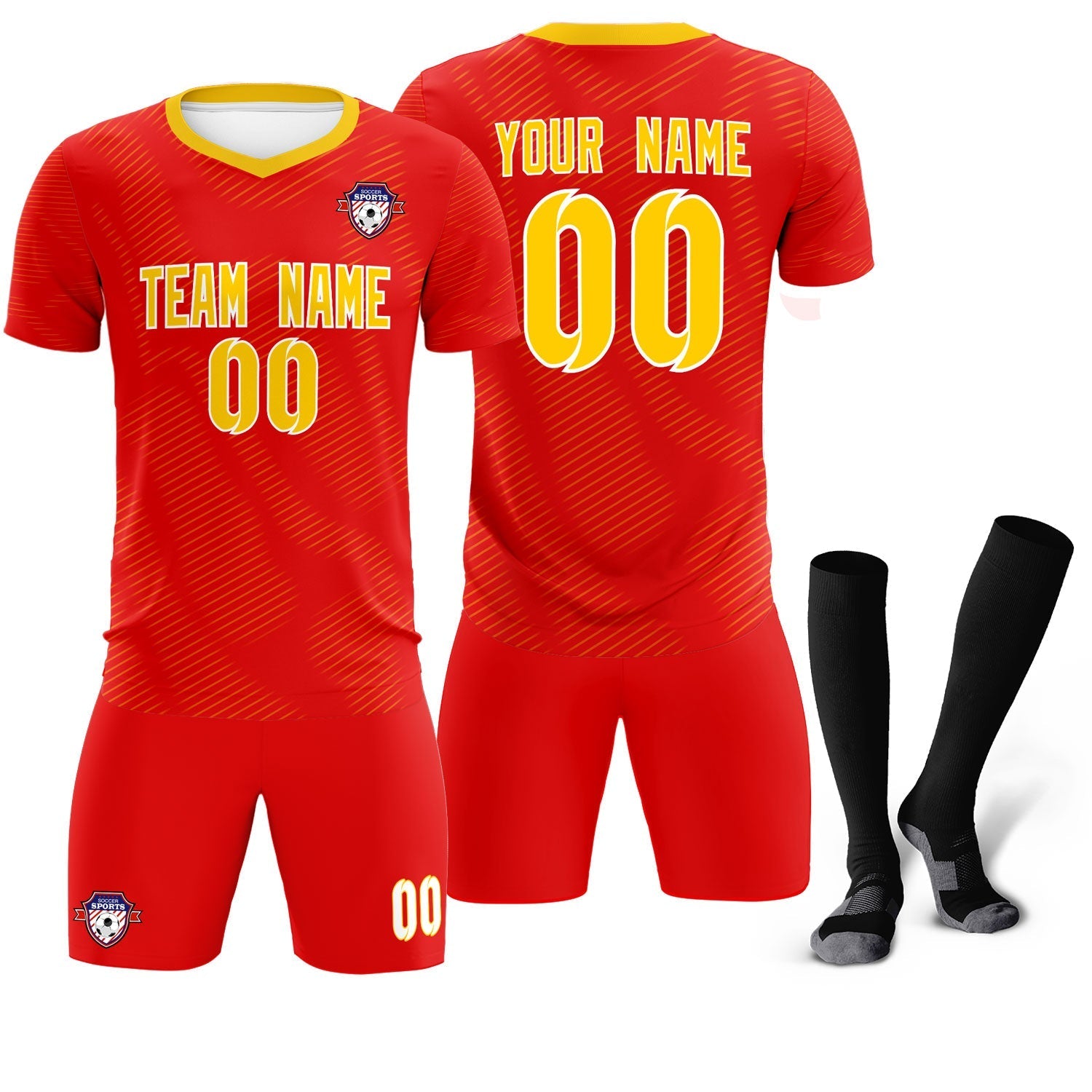 Custom Red Gold Training Uniform For Men Soccer Sets Jersey