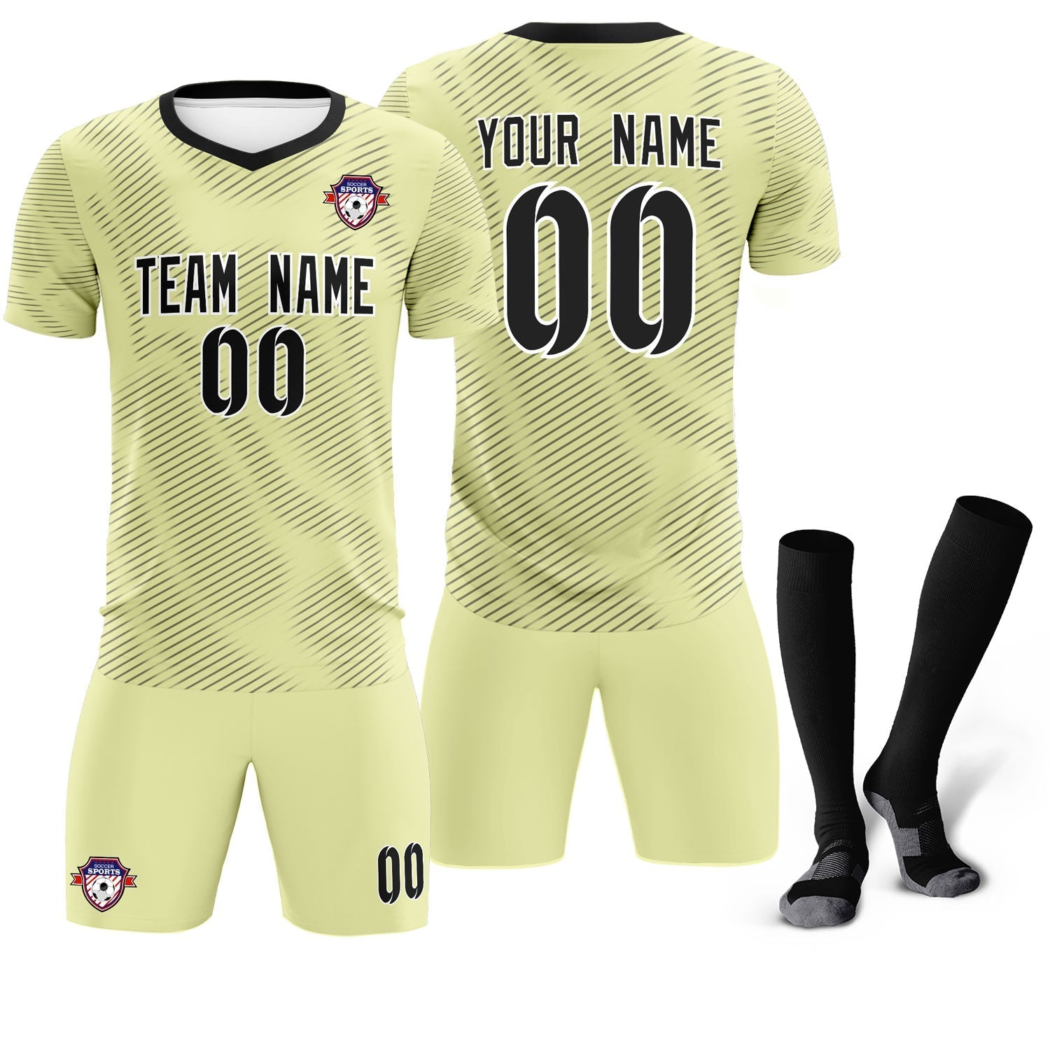 Custom Cream Black Training Uniform For Men Soccer Sets Jersey