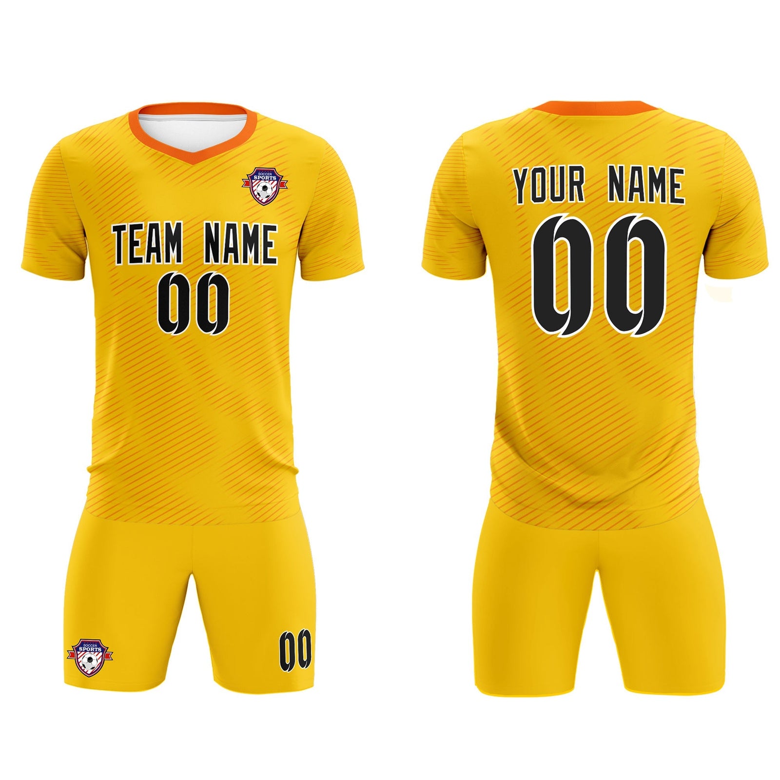 Custom Yellow Orange Training Uniform For Men Soccer Sets Jersey