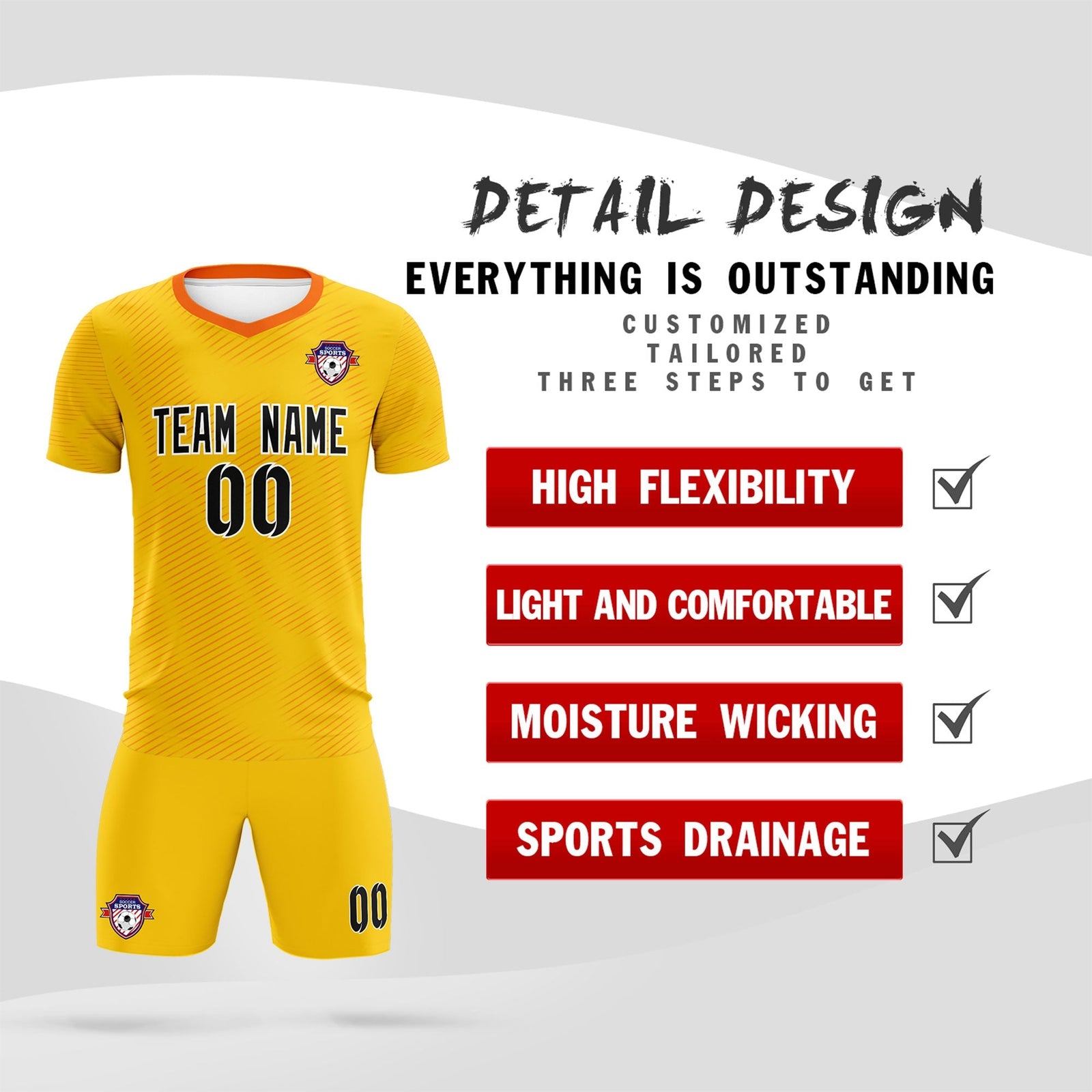Custom Yellow Orange Training Uniform For Men Soccer Sets Jersey