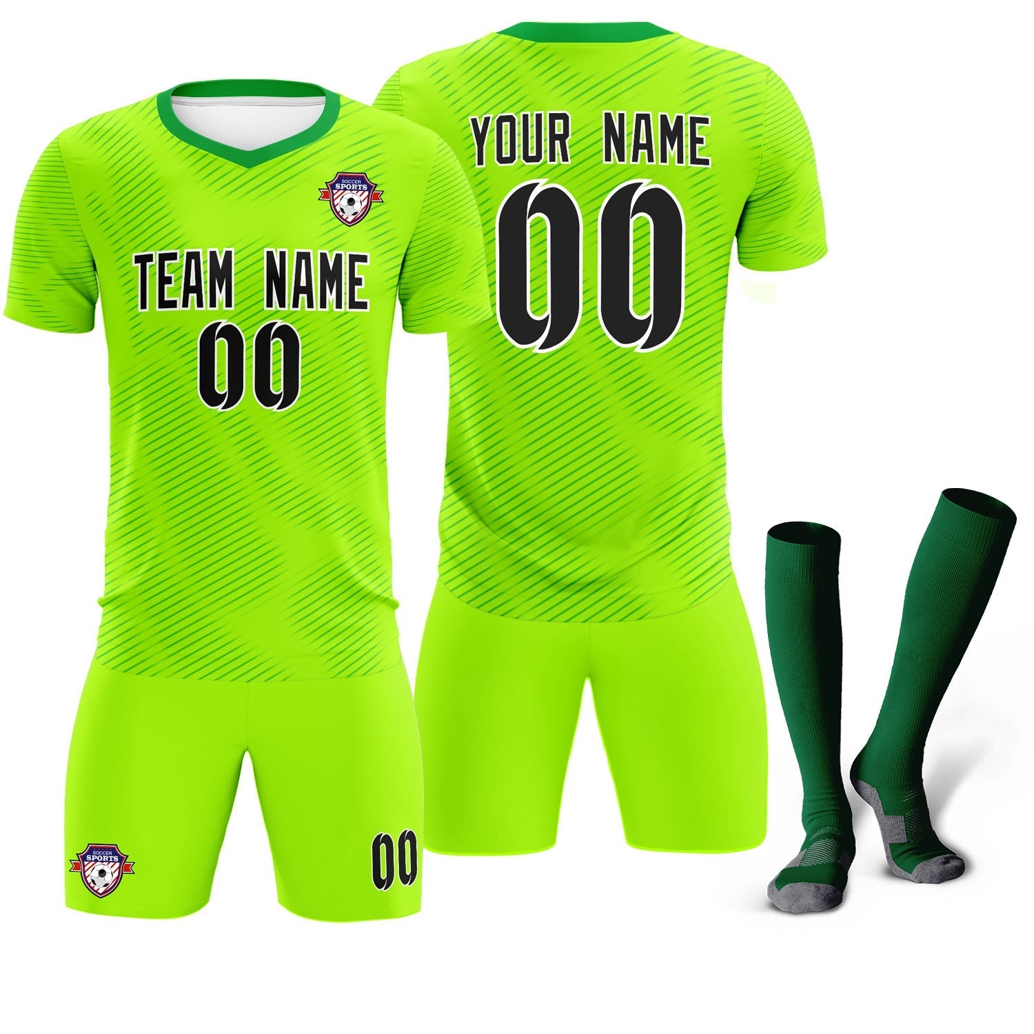 Custom Neon Green Kelly Green Training Uniform For Men Soccer Sets Jersey