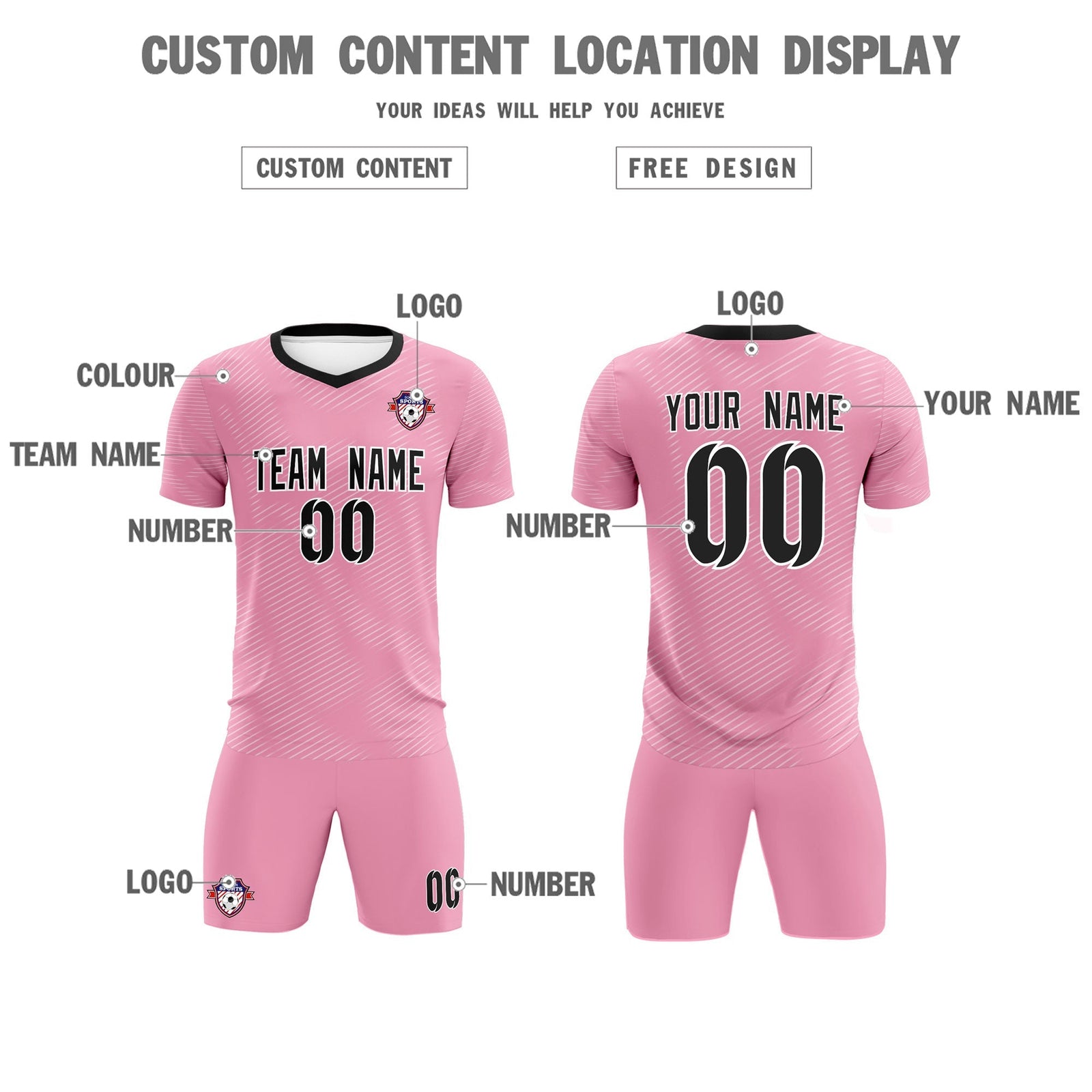 Custom Light Pink White Training Uniform For Men Soccer Sets Jersey