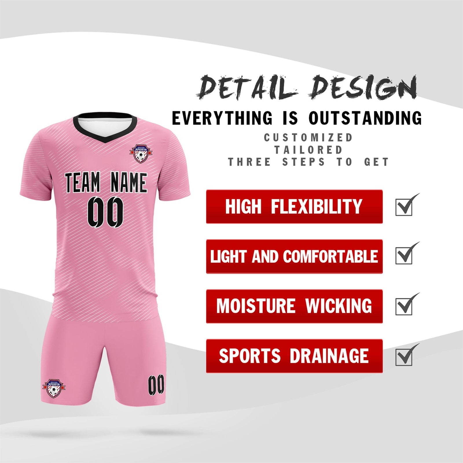 Custom Light Pink White Training Uniform For Men Soccer Sets Jersey
