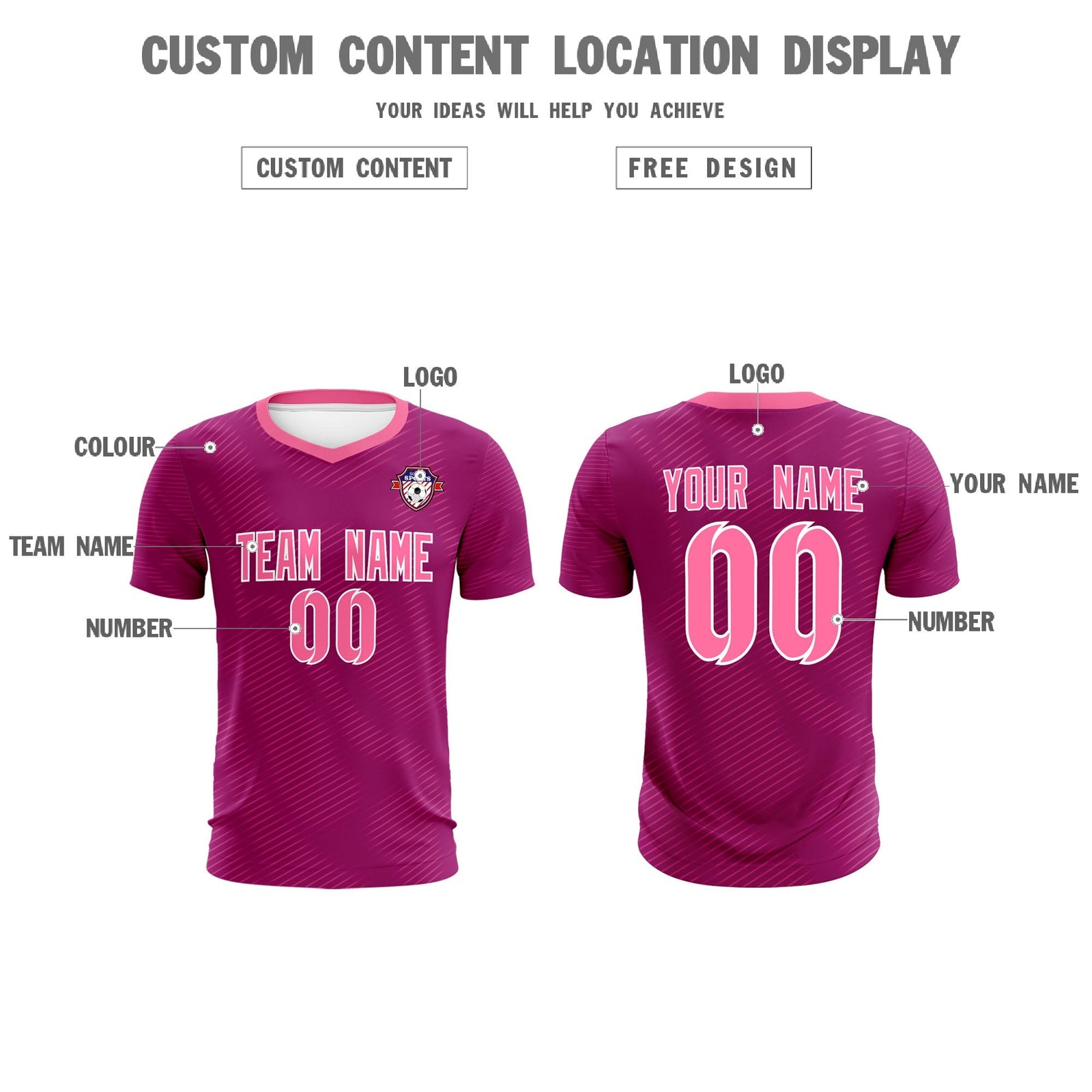 Custom Rose Red Pink Training Uniform For Men Soccer Sets Jersey