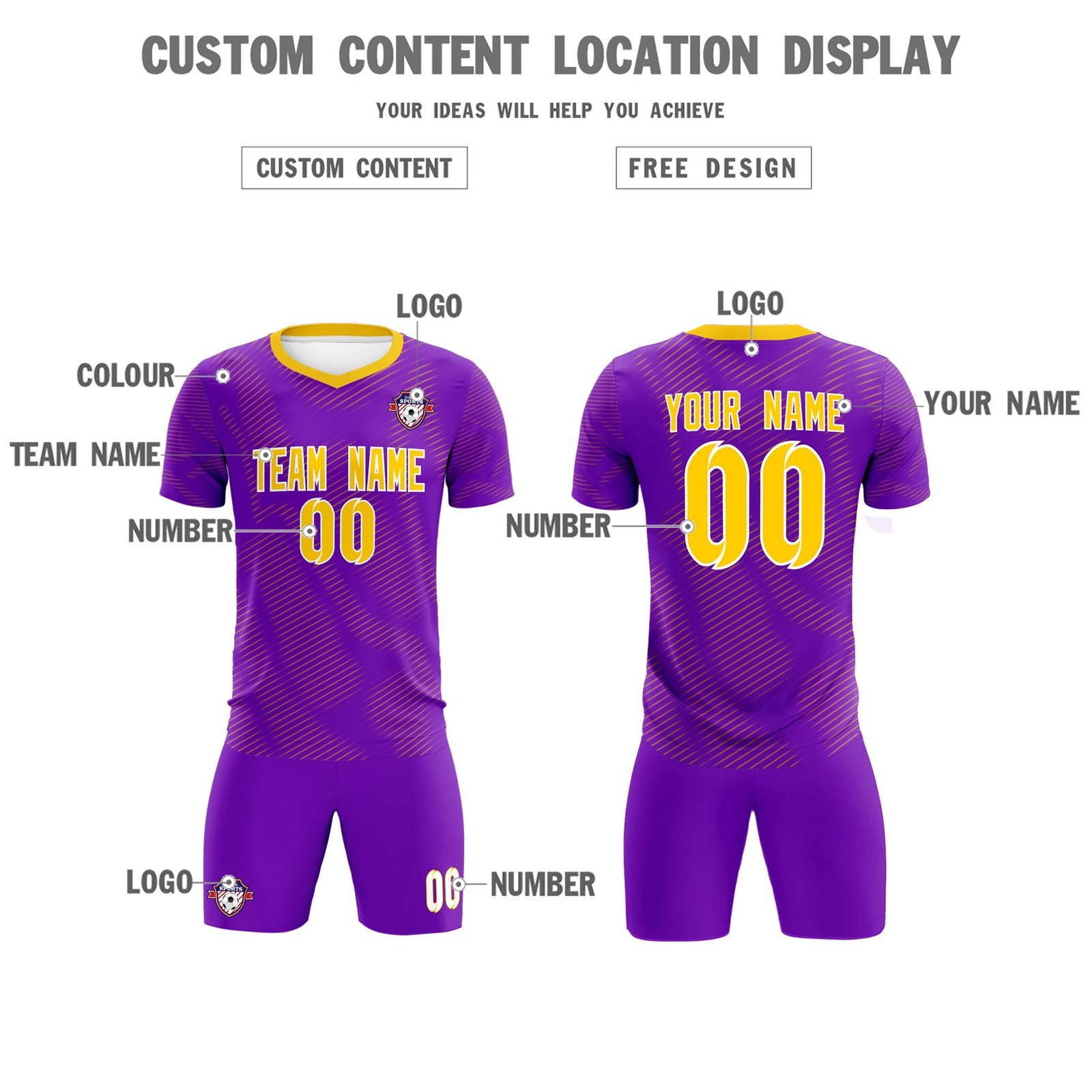 Custom Purple Gold Training Uniform For Men Soccer Sets Jersey