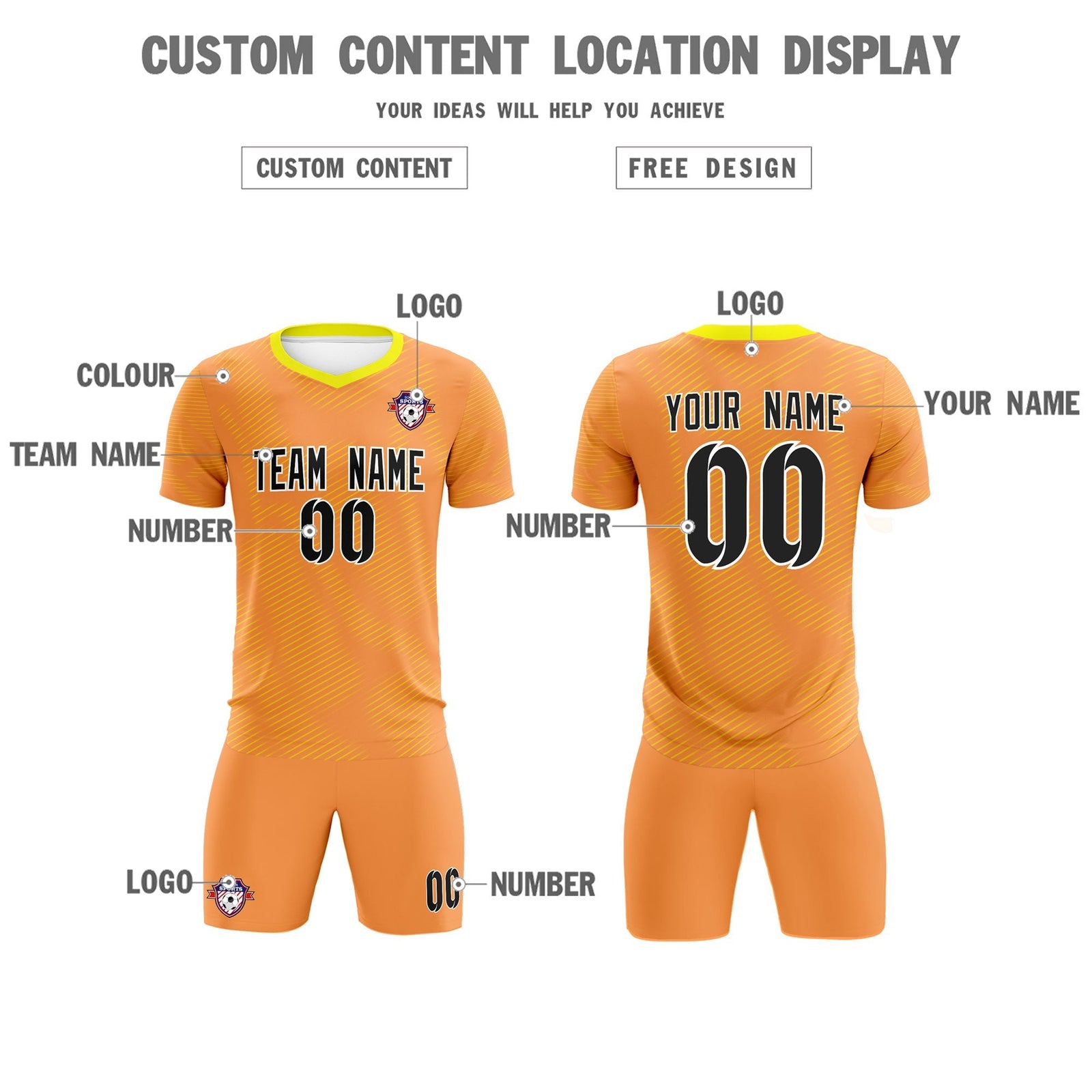 Custom Light Orange Gold Training Uniform For Men Soccer Sets Jersey
