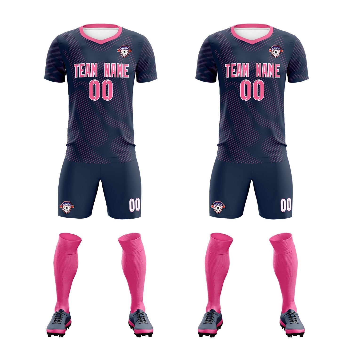 Custom Navy Pink Training Uniform For Men Soccer Sets Jersey