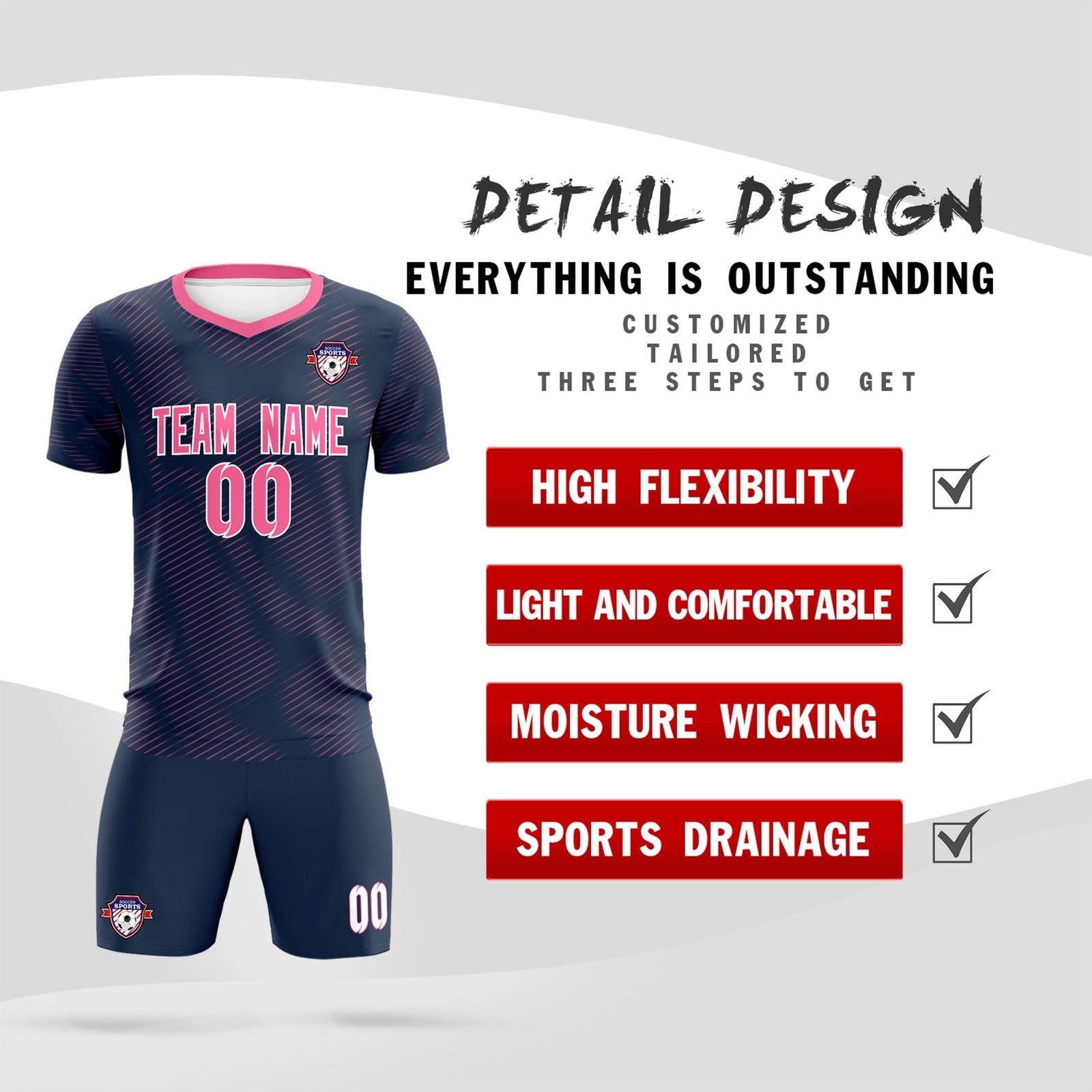 Custom Navy Pink Training Uniform For Men Soccer Sets Jersey