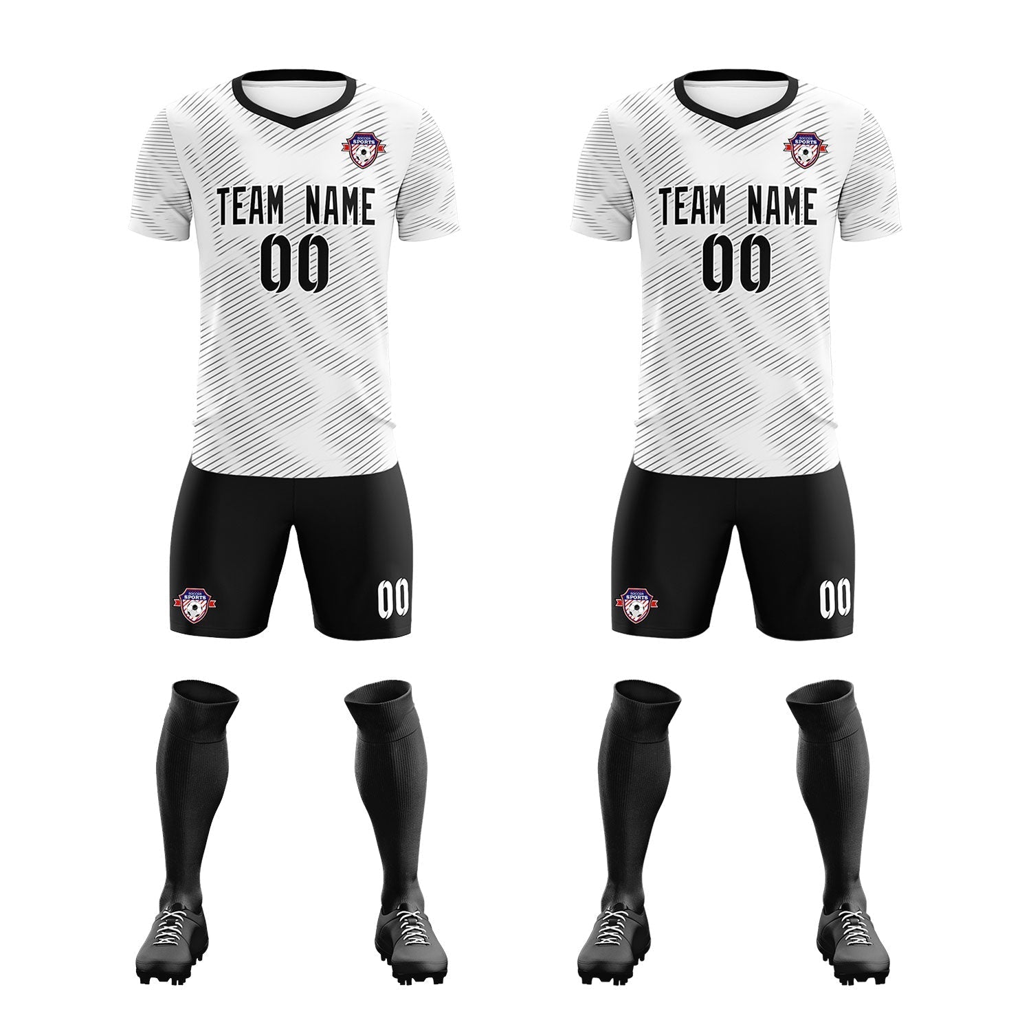 Custom White Black Training Uniform For Men Soccer Sets Jersey