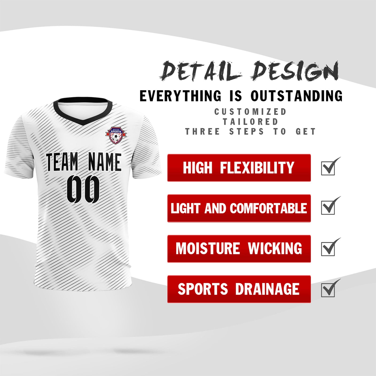 Custom White Black Training Uniform For Men Soccer Sets Jersey