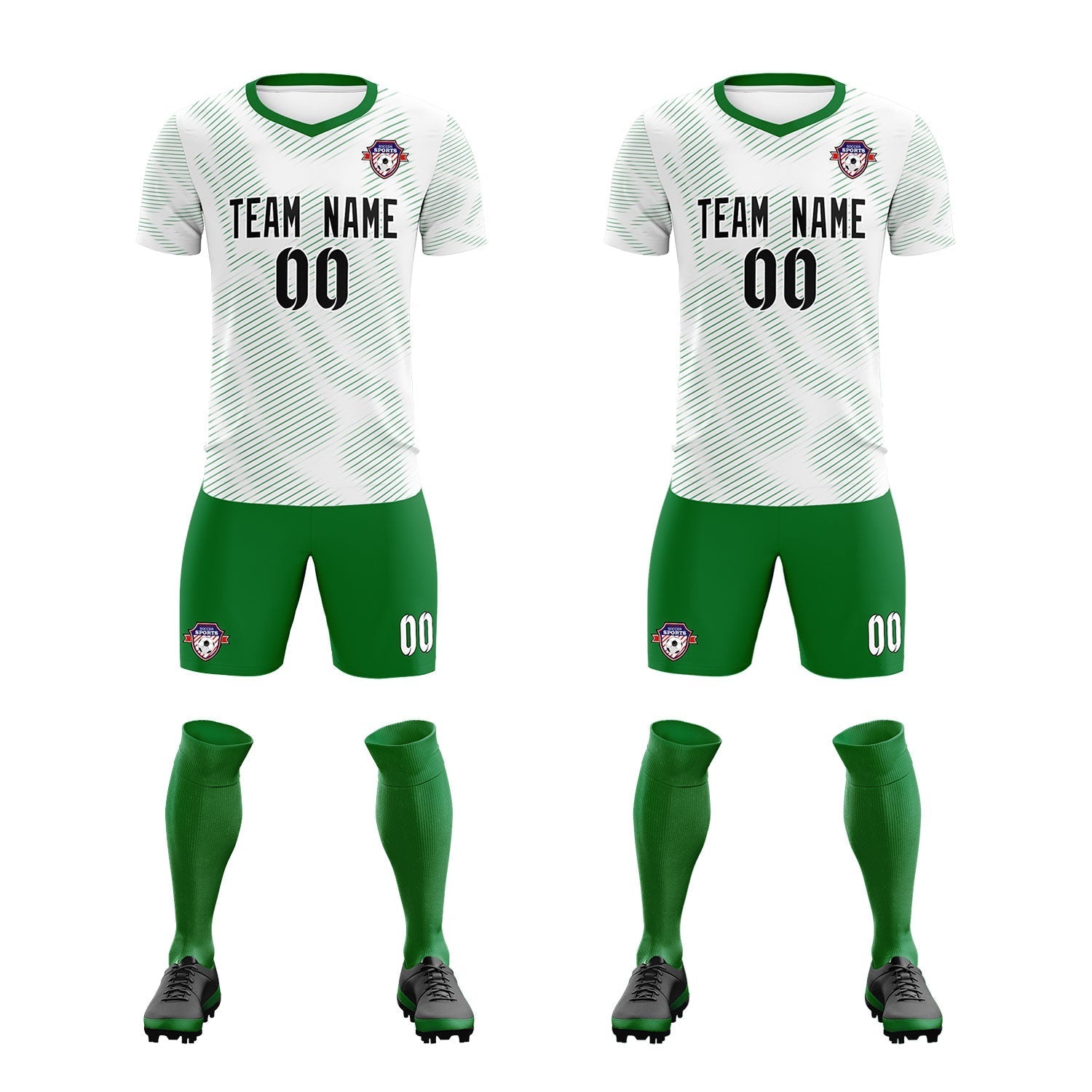 Custom White Kelly Green Training Uniform For Men Soccer Sets Jersey