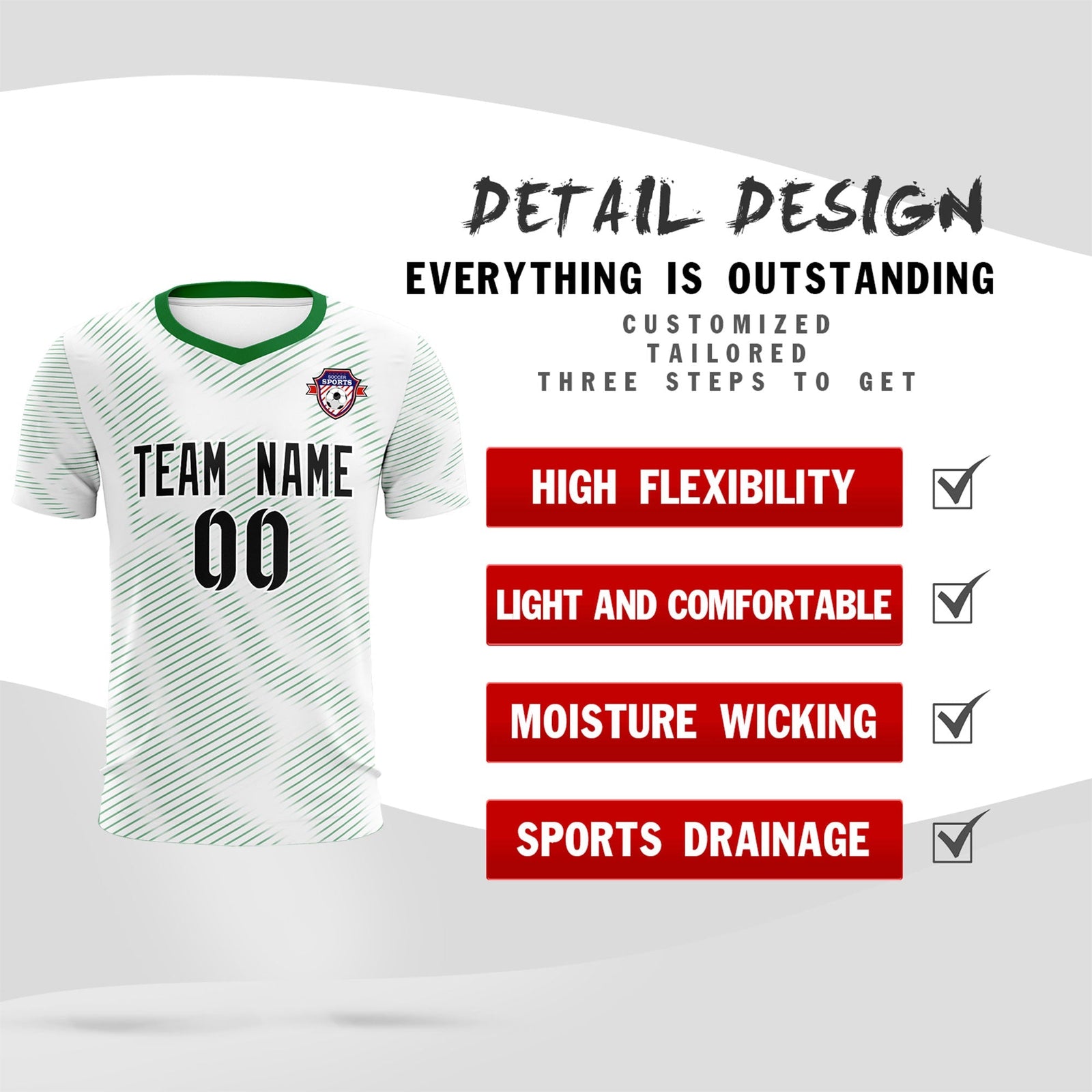 Custom White Kelly Green Training Uniform For Men Soccer Sets Jersey